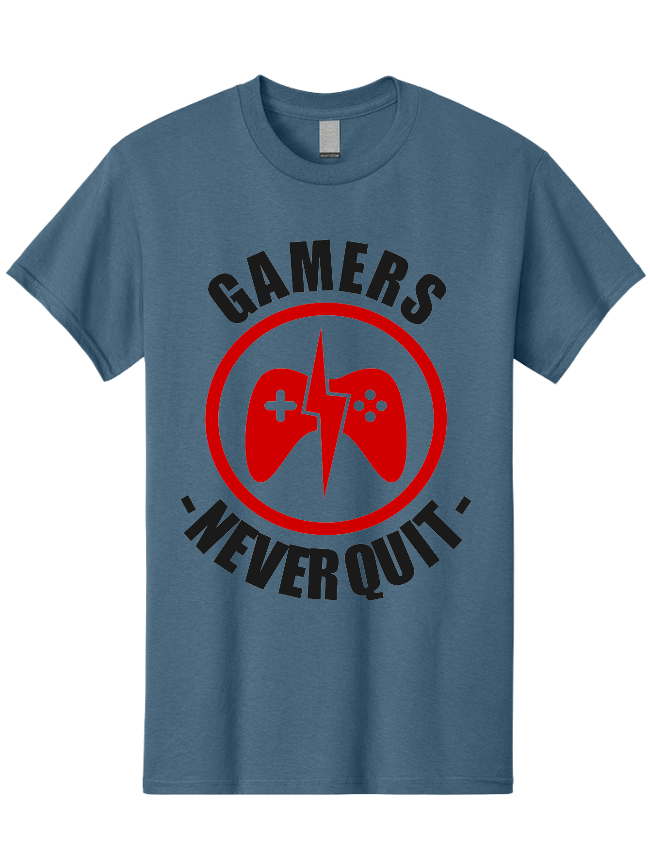 Gamers-Never-Quit Men'S Graphic Tee, 100% Cotton, Comfortable Casual Summer Wear, Machine Washable, Gaming Logo, Red Gamepad Symbol, Bold Typography, Motivational Quote, Never Quit Attitude, Gaming Culture, Gamer Spirit - Aaa638 15