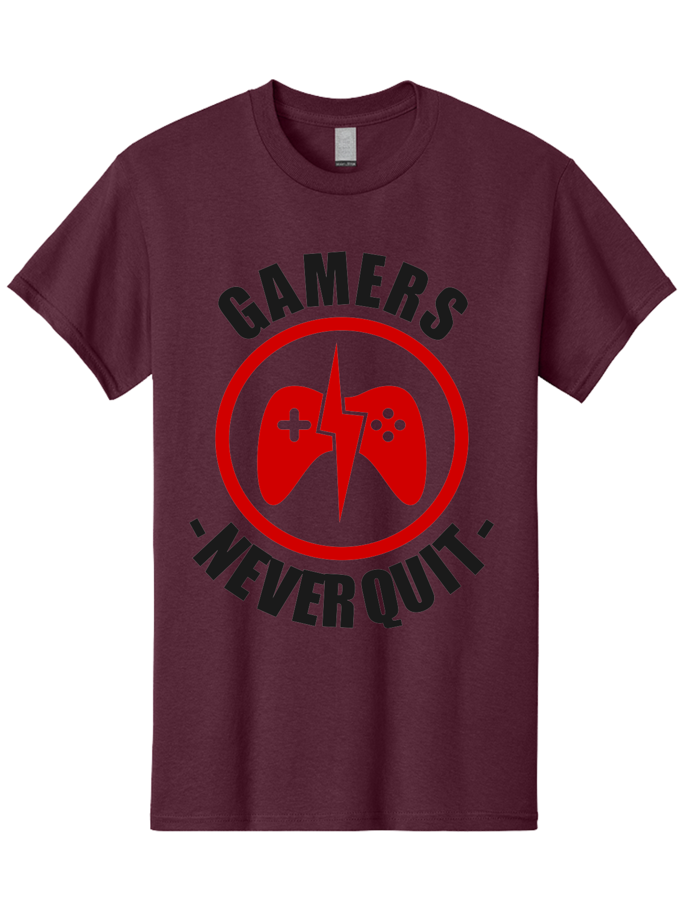 Gamers-Never-Quit Men'S Graphic Tee, 100% Cotton, Comfortable Casual Summer Wear, Machine Washable, Gaming Logo, Red Gamepad Symbol, Bold Typography, Motivational Quote, Never Quit Attitude, Gaming Culture, Gamer Spirit - Aaa638 19