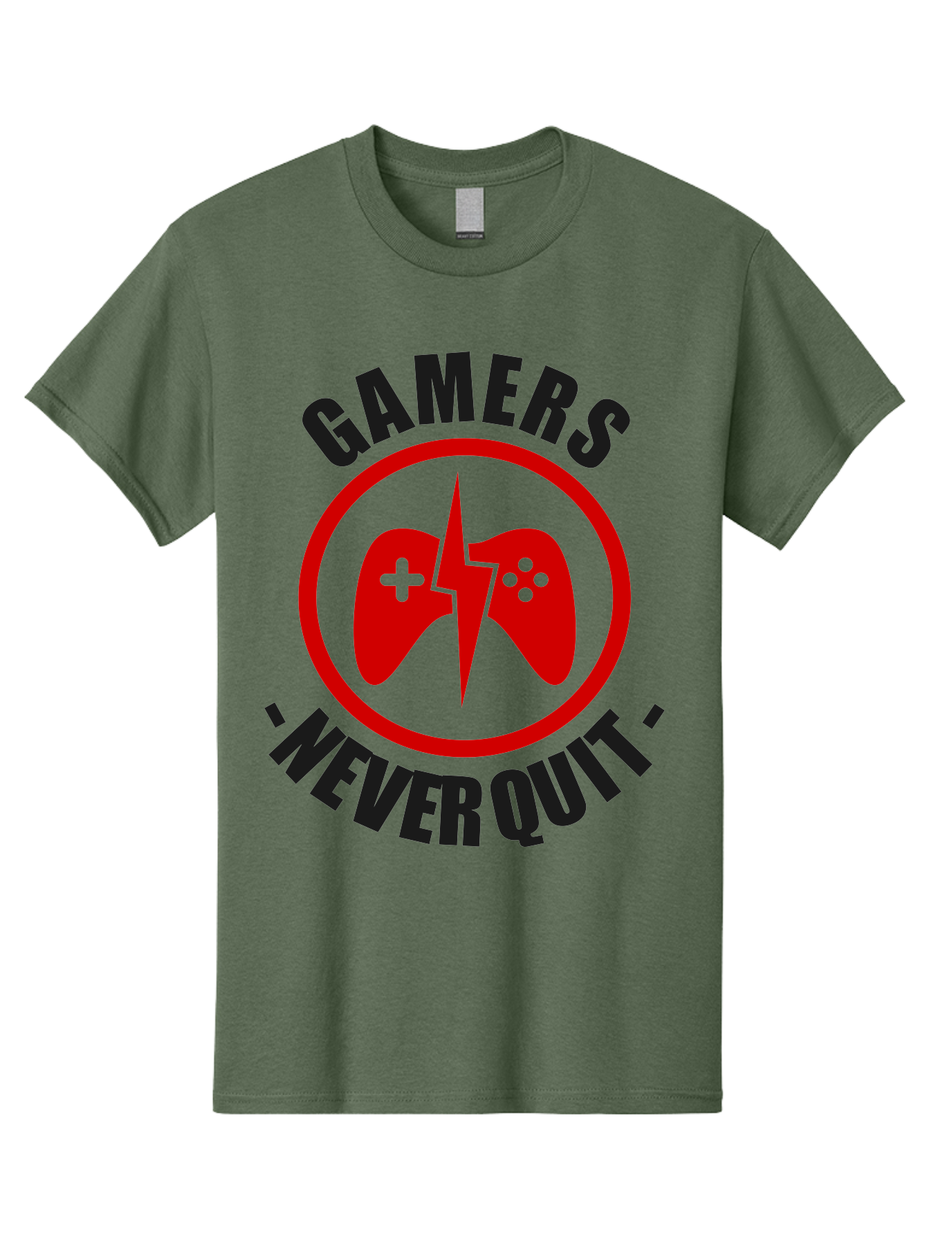 Gamers-Never-Quit Men'S Graphic Tee, 100% Cotton, Comfortable Casual Summer Wear, Machine Washable, Gaming Logo, Red Gamepad Symbol, Bold Typography, Motivational Quote, Never Quit Attitude, Gaming Culture, Gamer Spirit - Aaa638 23