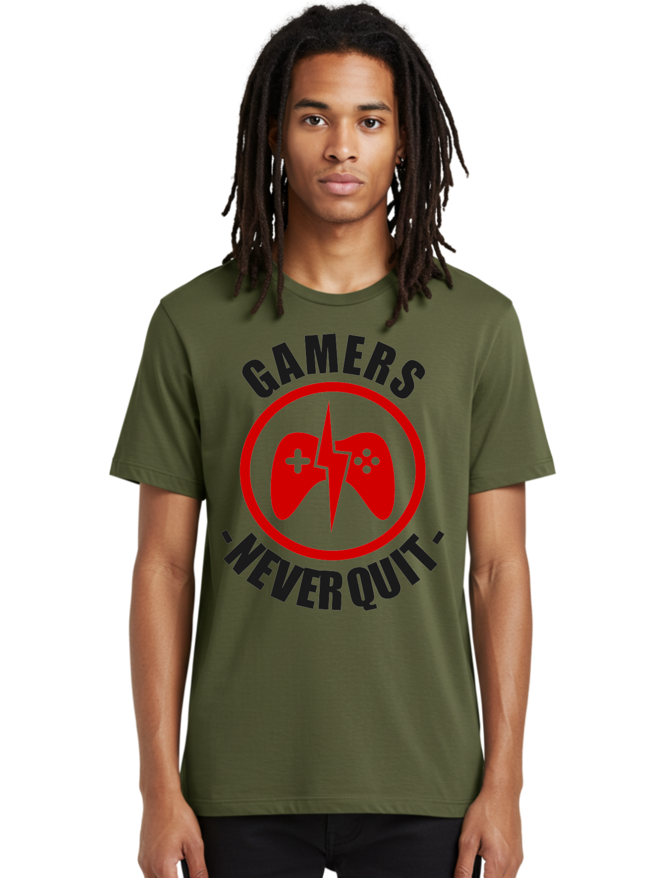 Gamers-Never-Quit Men'S Graphic Tee, 100% Cotton, Comfortable Casual Summer Wear, Machine Washable, Gaming Logo, Red Gamepad Symbol, Bold Typography, Motivational Quote, Never Quit Attitude, Gaming Culture, Gamer Spirit - Aaa638 24