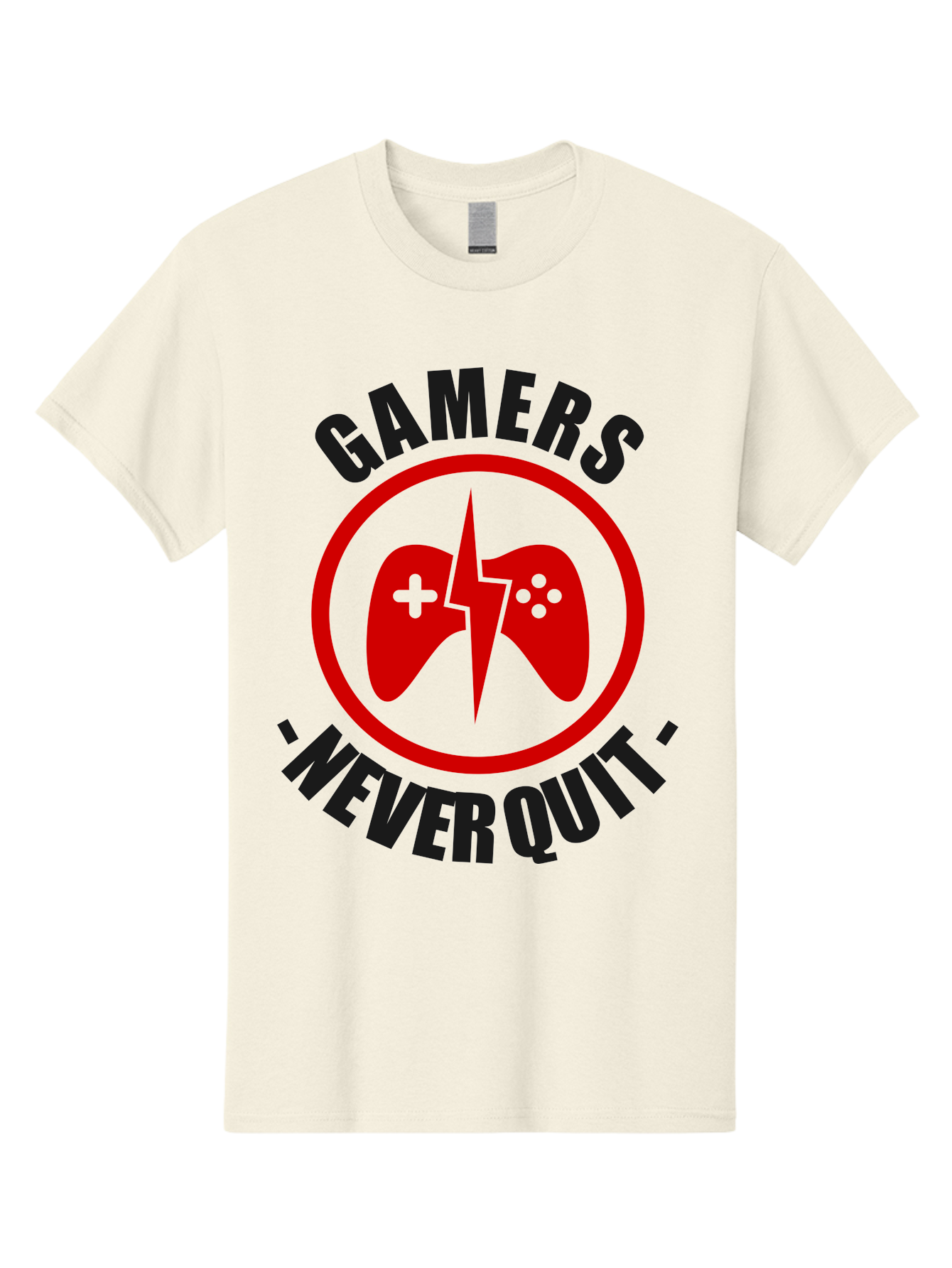 Gamers-Never-Quit Men'S Graphic Tee, 100% Cotton, Comfortable Casual Summer Wear, Machine Washable, Gaming Logo, Red Gamepad Symbol, Bold Typography, Motivational Quote, Never Quit Attitude, Gaming Culture, Gamer Spirit - Aaa638 1