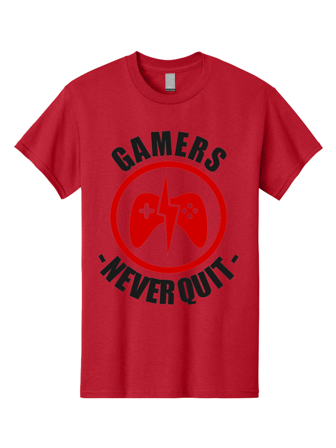 Gamers-Never-Quit Men'S Graphic Tee, 100% Cotton, Comfortable Casual Summer Wear, Machine Washable, Gaming Logo, Red Gamepad Symbol, Bold Typography, Motivational Quote, Never Quit Attitude, Gaming Culture, Gamer Spirit - Aaa638 17