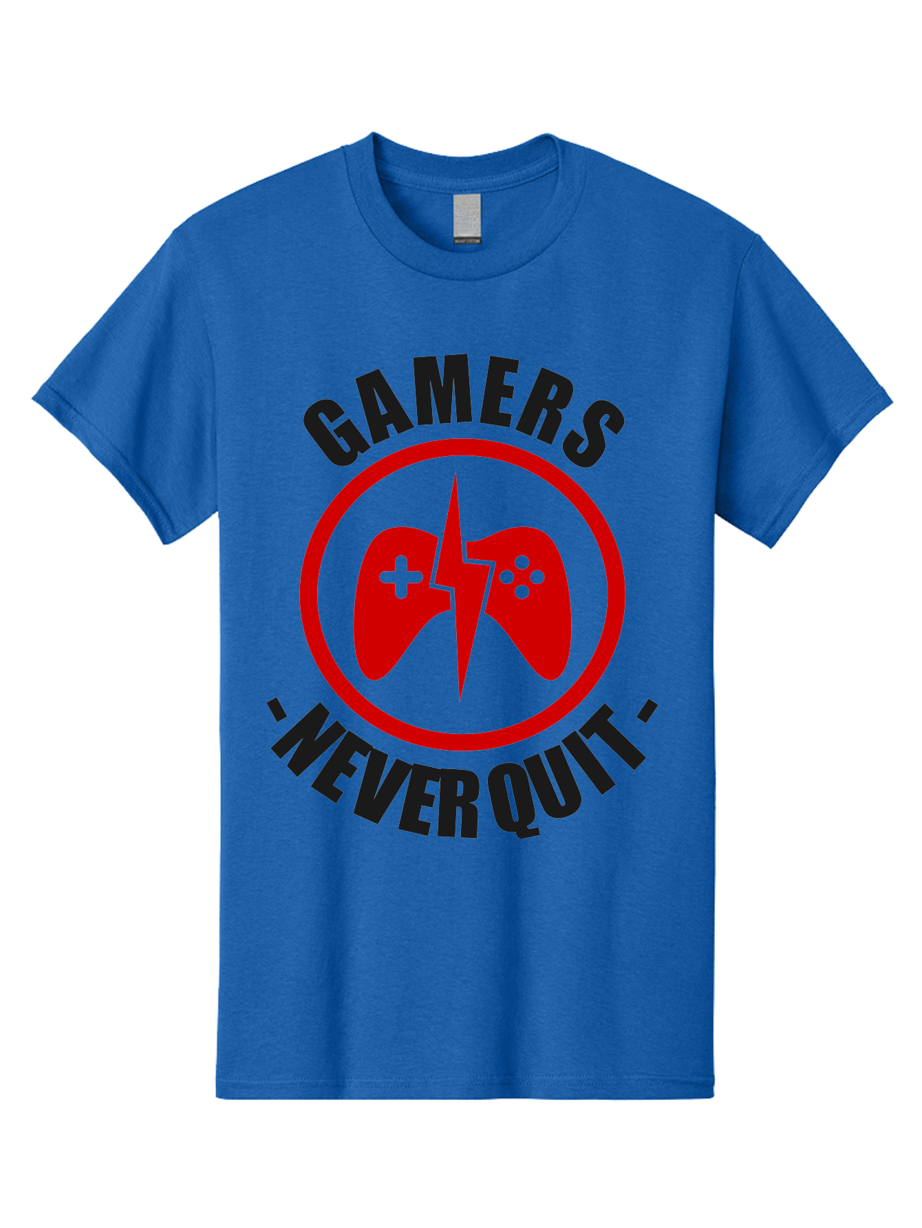 Gamers-Never-Quit Men'S Graphic Tee, 100% Cotton, Comfortable Casual Summer Wear, Machine Washable, Gaming Logo, Red Gamepad Symbol, Bold Typography, Motivational Quote, Never Quit Attitude, Gaming Culture, Gamer Spirit - Aaa638 13