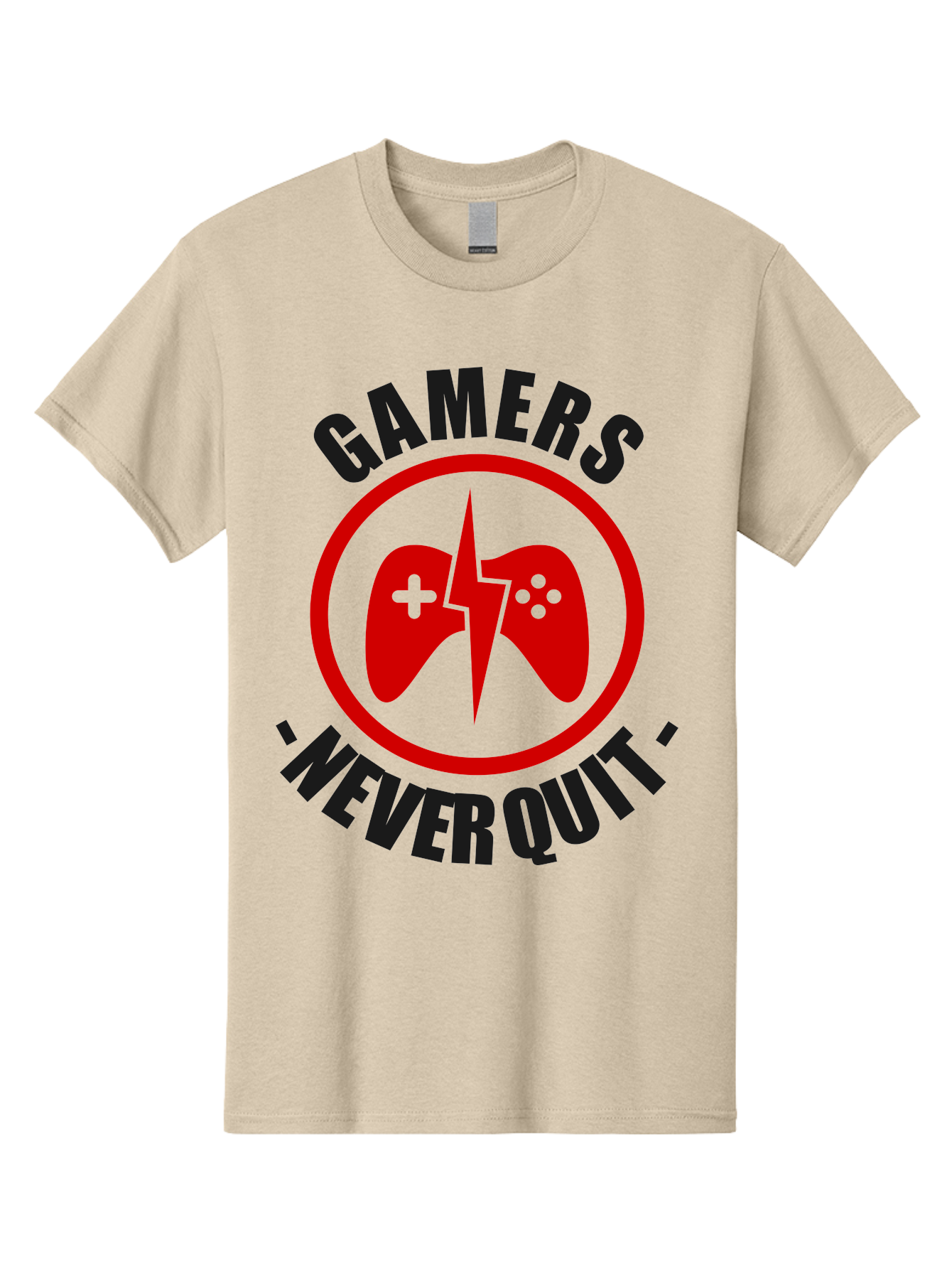 Gamers-Never-Quit Men'S Graphic Tee, 100% Cotton, Comfortable Casual Summer Wear, Machine Washable, Gaming Logo, Red Gamepad Symbol, Bold Typography, Motivational Quote, Never Quit Attitude, Gaming Culture, Gamer Spirit - Aaa638 5