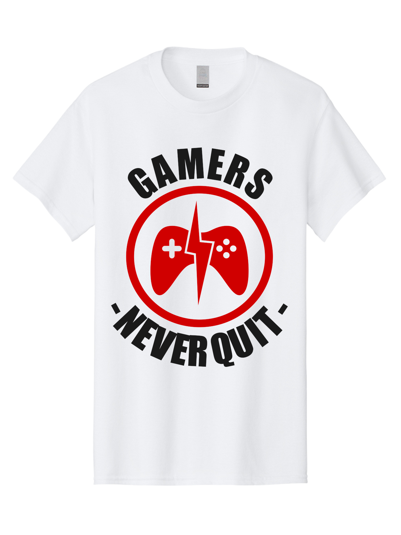 Gamers-Never-Quit Men'S Graphic Tee, 100% Cotton, Comfortable Casual Summer Wear, Machine Washable, Gaming Logo, Red Gamepad Symbol, Bold Typography, Motivational Quote, Never Quit Attitude, Gaming Culture, Gamer Spirit - Aaa638 11