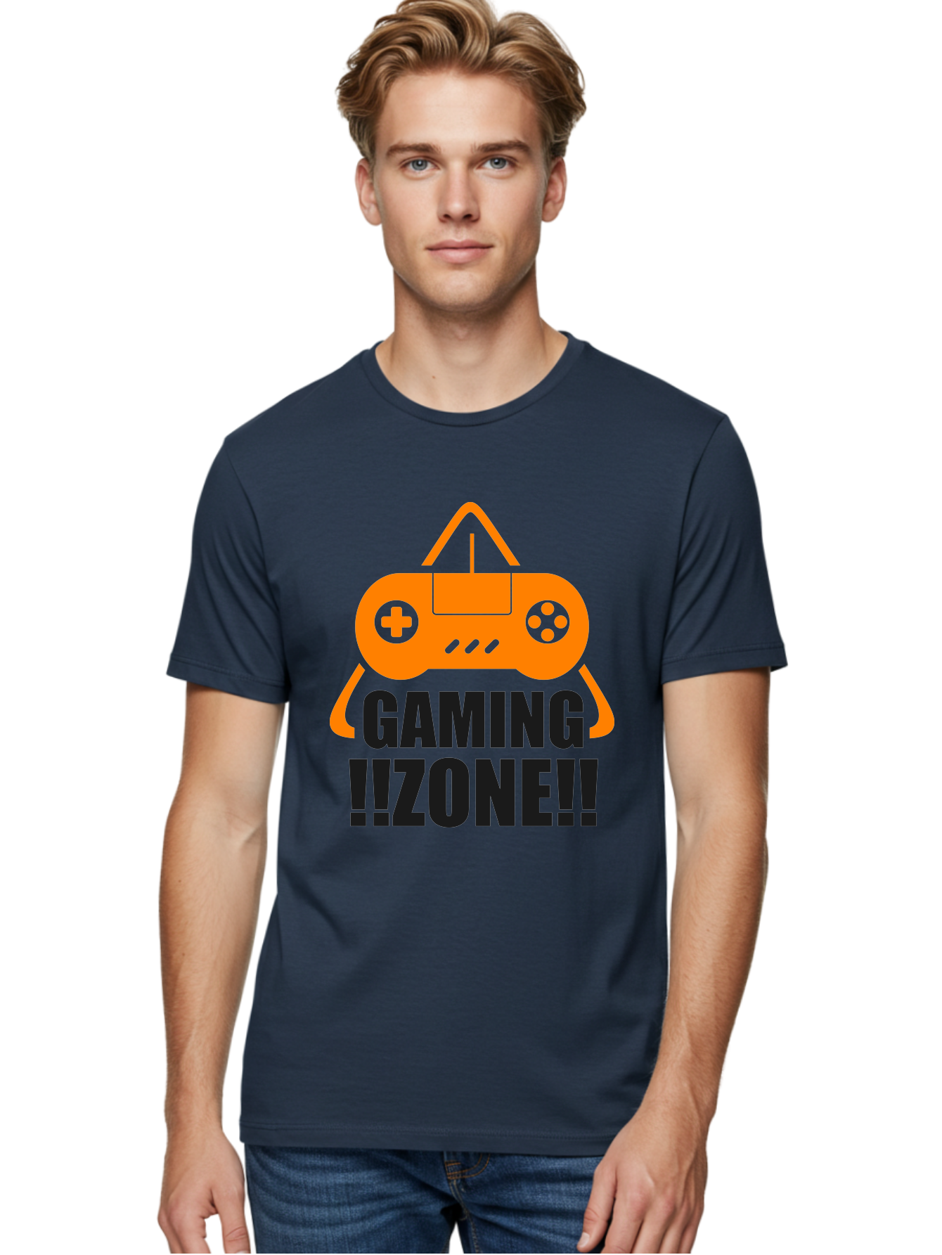 Gaming-Zone Men'S Graphic Tee, 100% Cotton, Comfortable Casual Summer Wear, Machine Washable, Gaming Controller, Orange Graphics, Gaming Zone, Video Games, Gaming Community, Online Gaming, Gaming Culture, Gamer Lifestyle - Aaa641 26