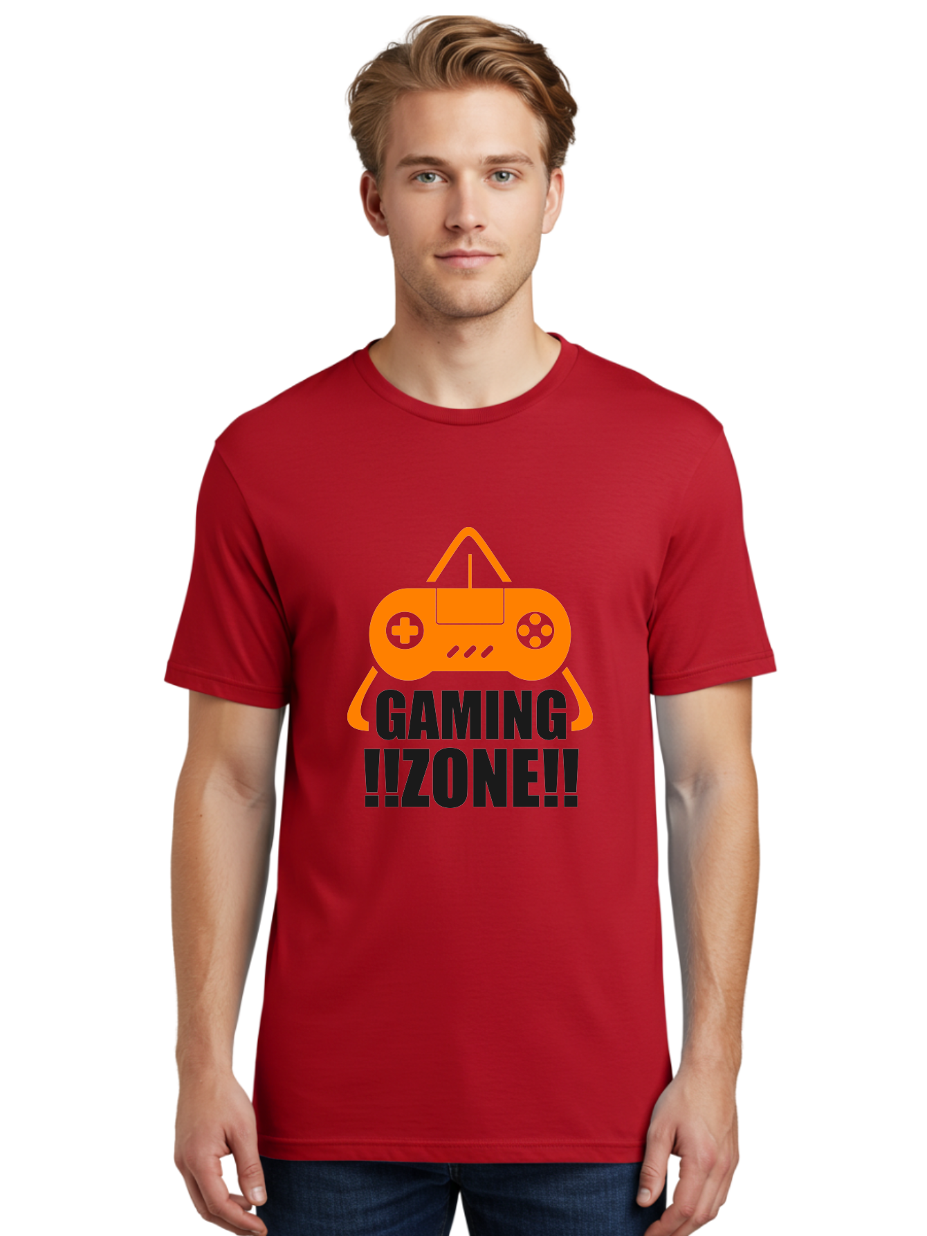 Gaming-Zone Men'S Graphic Tee, 100% Cotton, Comfortable Casual Summer Wear, Machine Washable, Gaming Controller, Orange Graphics, Gaming Zone, Video Games, Gaming Community, Online Gaming, Gaming Culture, Gamer Lifestyle - Aaa641 30