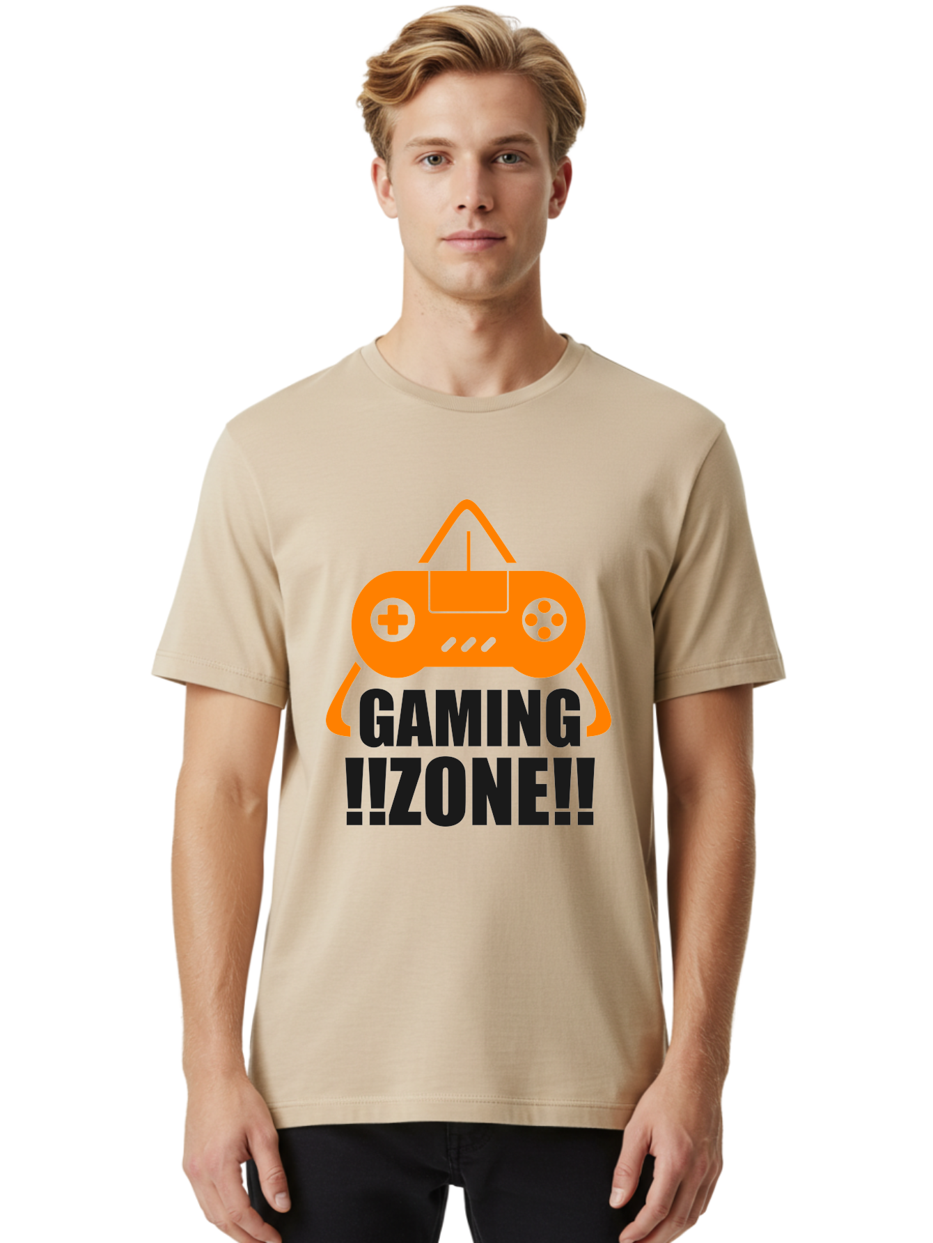 Gaming-Zone Men'S Graphic Tee, 100% Cotton, Comfortable Casual Summer Wear, Machine Washable, Gaming Controller, Orange Graphics, Gaming Zone, Video Games, Gaming Community, Online Gaming, Gaming Culture, Gamer Lifestyle - Aaa641 24