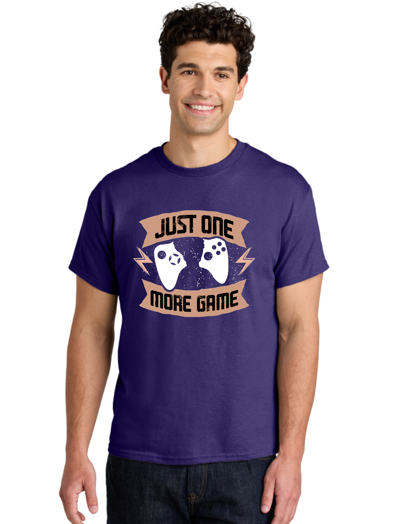 Just-One-More-Game Men'S Graphic Tee, 100% Cotton, Comfortable Casual Summer Wear, Machine Washable, Gaming Controllers, Video Game, Gaming Culture, Just One More Game, Playful Design, Gaming Quote, Retro Gaming - Aaa649 14