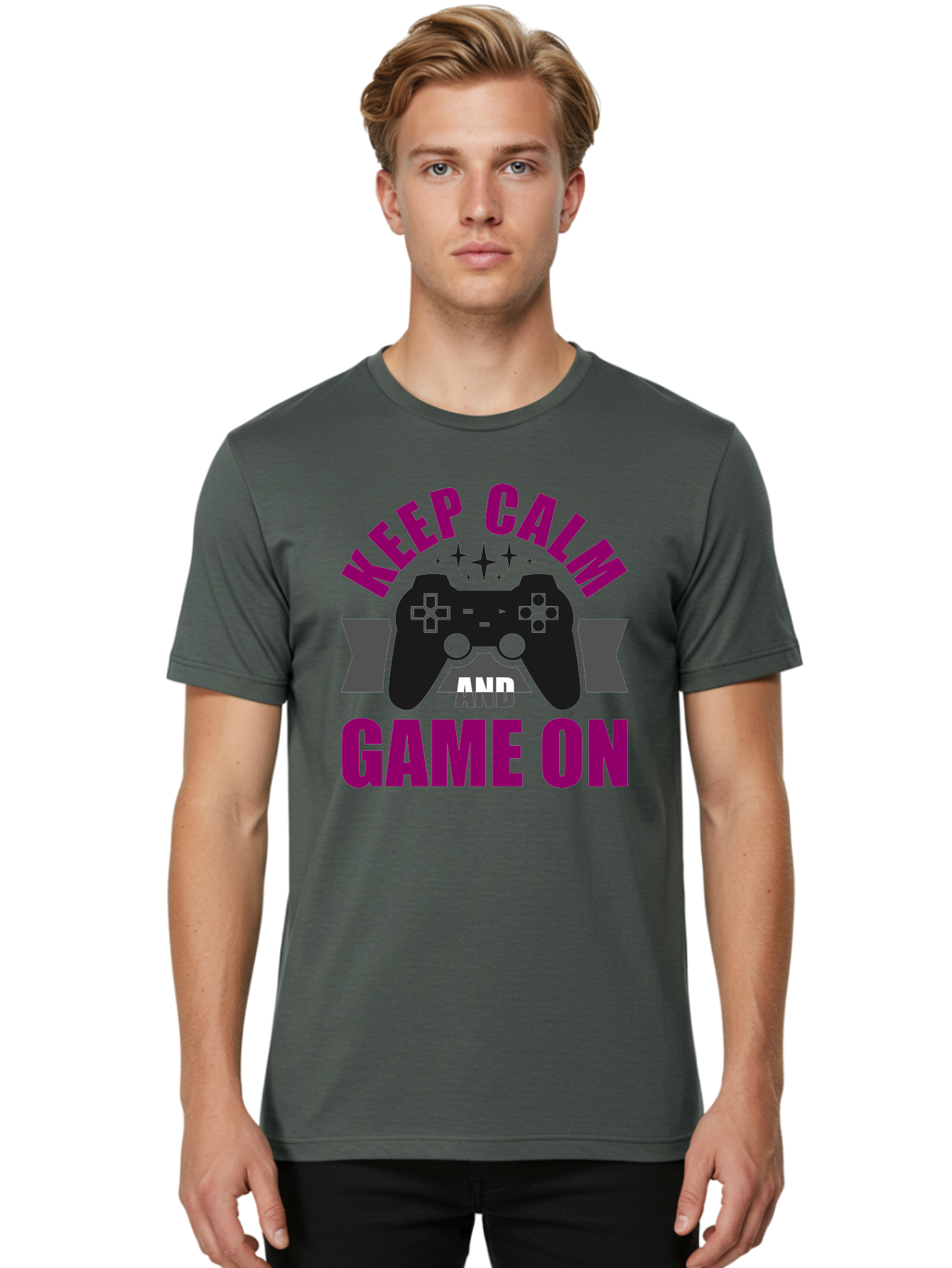 Keep-Calm-And-Game-On Men'S Graphic Tee, 100% Cotton, Comfortable Casual Summer Wear, Machine Washable, Gaming Inspiration, Motivational Quote, Video Game Controller, Keep Calm, Game On, Gaming Quote, Motivational Poster, - Aaa651 4