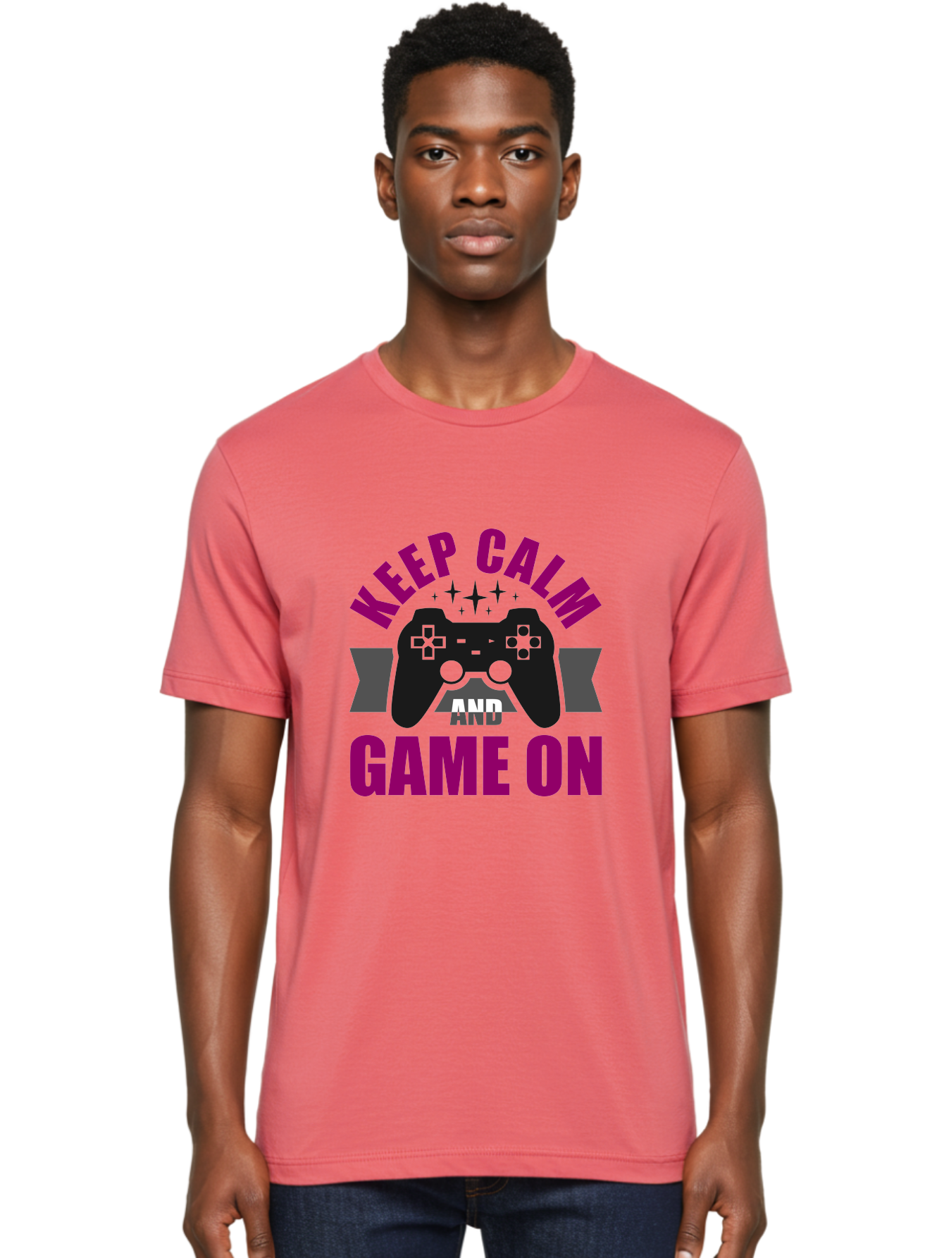 Keep-Calm-And-Game-On Men'S Graphic Tee, 100% Cotton, Comfortable Casual Summer Wear, Machine Washable, Gaming Inspiration, Motivational Quote, Video Game Controller, Keep Calm, Game On, Gaming Quote, Motivational Poster, - Aaa651 2