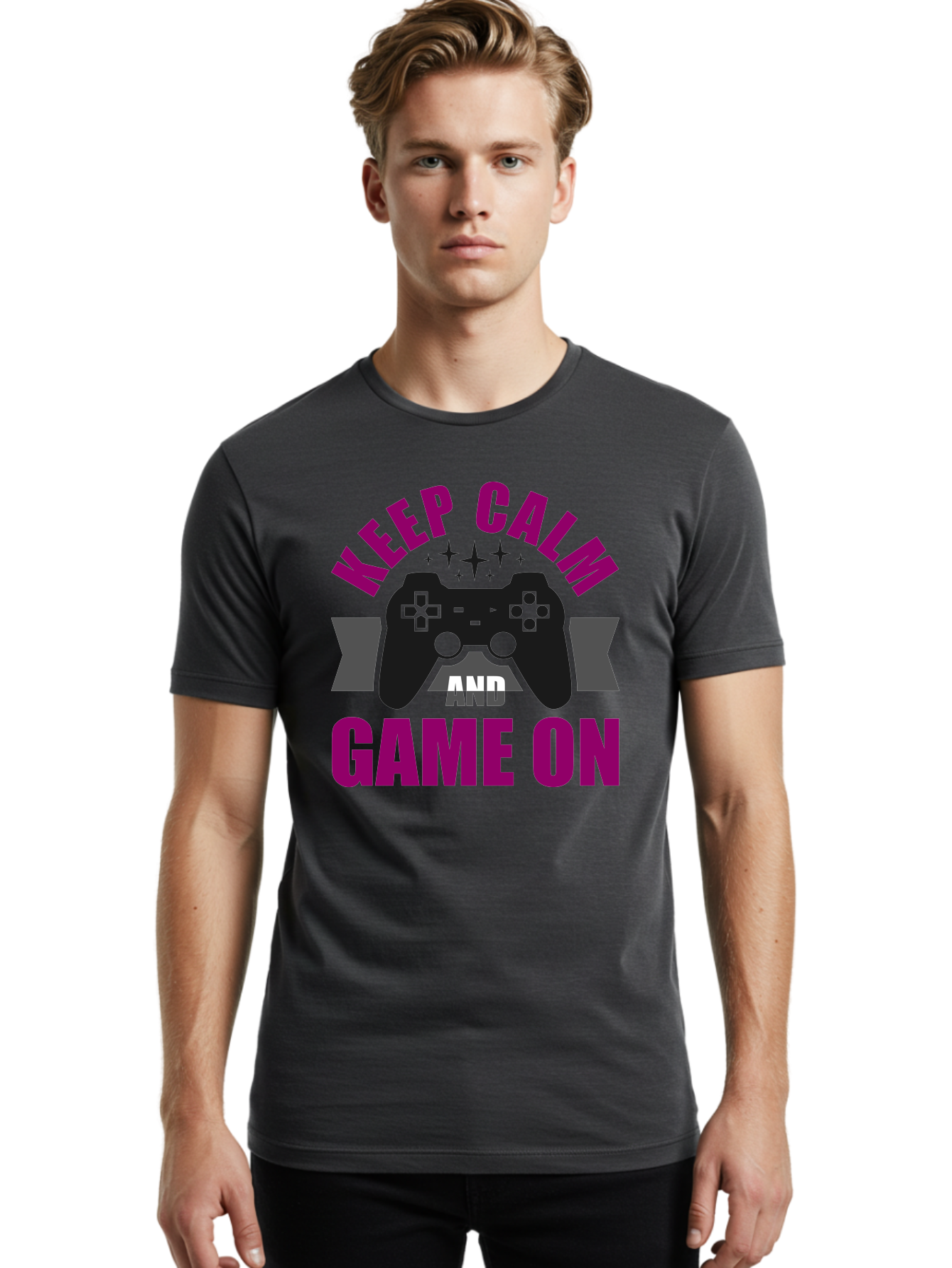 Keep-Calm-And-Game-On Men'S Graphic Tee, 100% Cotton, Comfortable Casual Summer Wear, Machine Washable, Gaming Inspiration, Motivational Quote, Video Game Controller, Keep Calm, Game On, Gaming Quote, Motivational Poster, - Aaa651 8