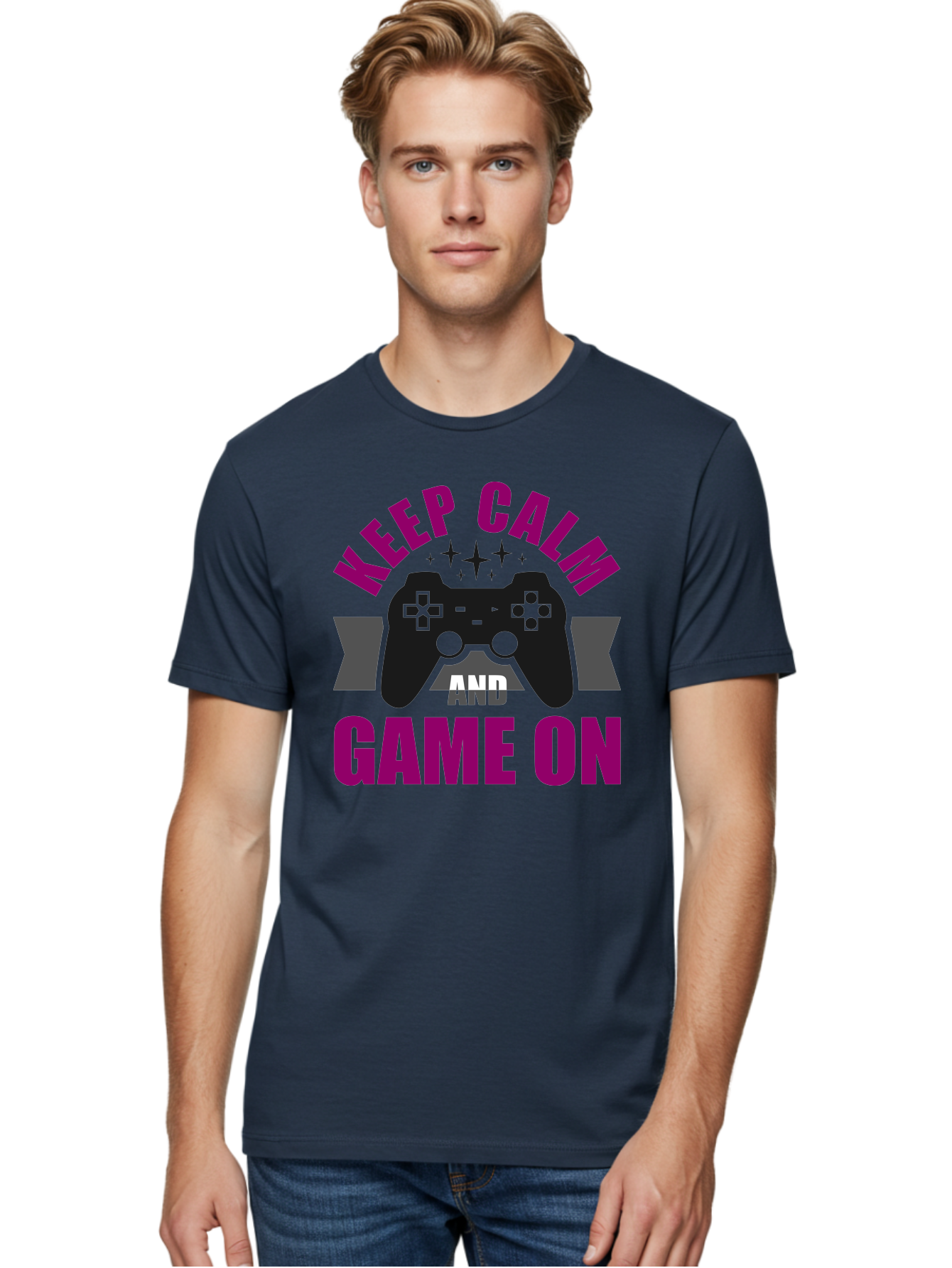 Keep-Calm-And-Game-On Men'S Graphic Tee, 100% Cotton, Comfortable Casual Summer Wear, Machine Washable, Gaming Inspiration, Motivational Quote, Video Game Controller, Keep Calm, Game On, Gaming Quote, Motivational Poster, - Aaa651 26