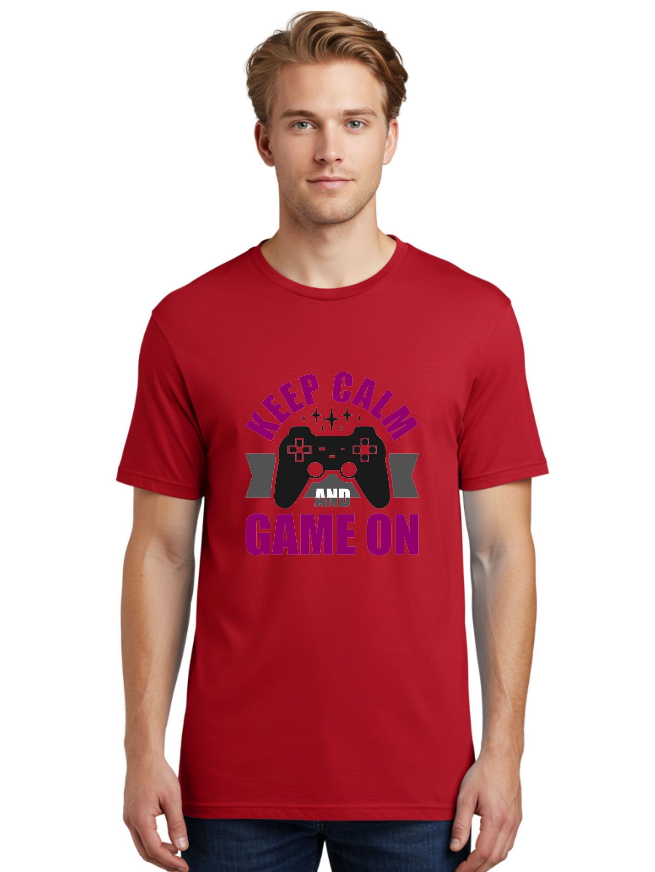 Keep-Calm-And-Game-On Men'S Graphic Tee, 100% Cotton, Comfortable Casual Summer Wear, Machine Washable, Gaming Inspiration, Motivational Quote, Video Game Controller, Keep Calm, Game On, Gaming Quote, Motivational Poster, - Aaa651 4