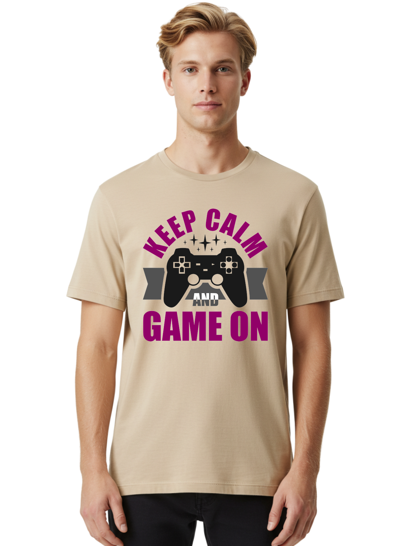 Keep-Calm-And-Game-On Men'S Graphic Tee, 100% Cotton, Comfortable Casual Summer Wear, Machine Washable, Gaming Inspiration, Motivational Quote, Video Game Controller, Keep Calm, Game On, Gaming Quote, Motivational Poster, - Aaa651 10
