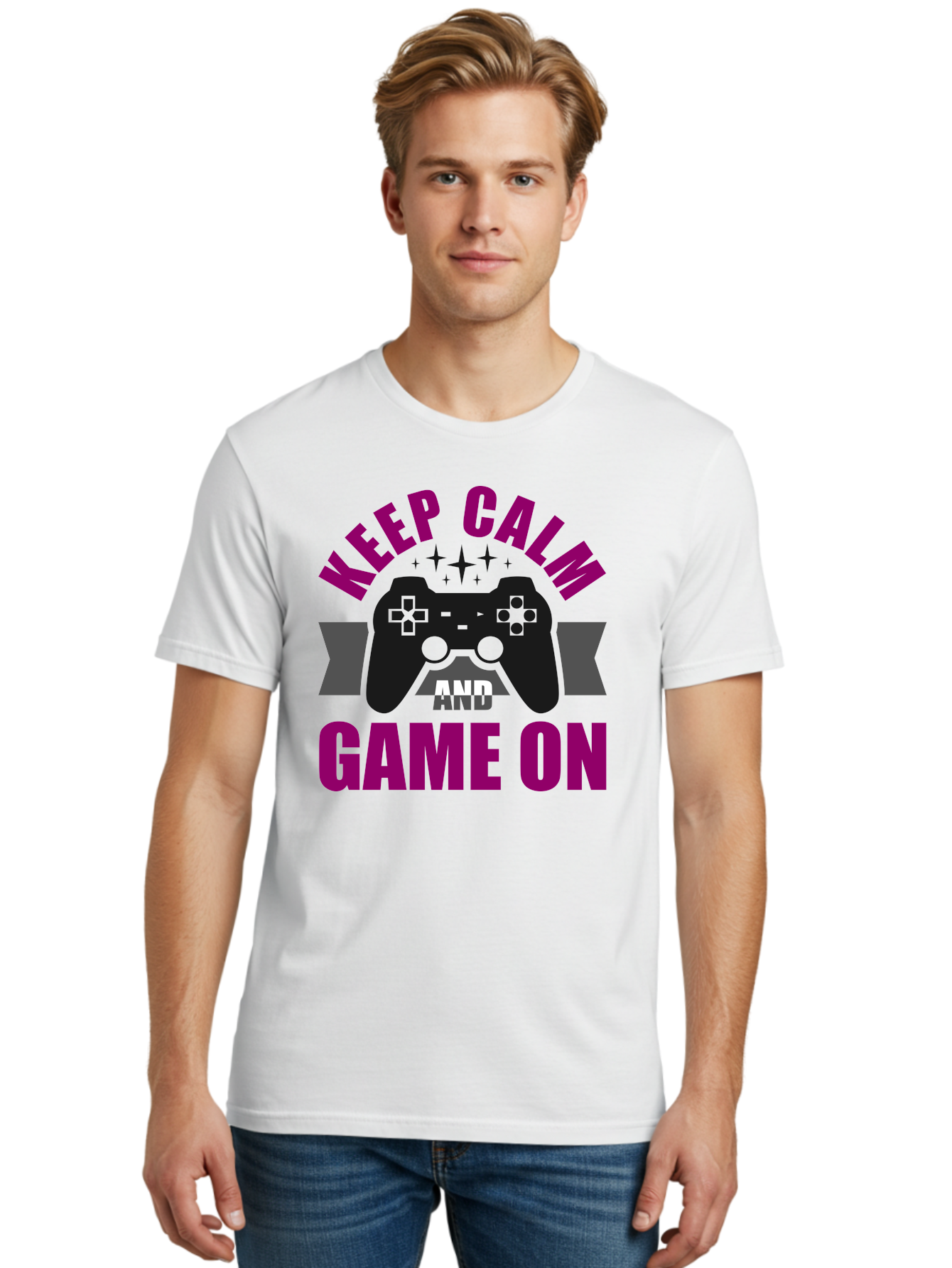 Keep-Calm-And-Game-On Men'S Graphic Tee, 100% Cotton, Comfortable Casual Summer Wear, Machine Washable, Gaming Inspiration, Motivational Quote, Video Game Controller, Keep Calm, Game On, Gaming Quote, Motivational Poster, - Aaa651 30