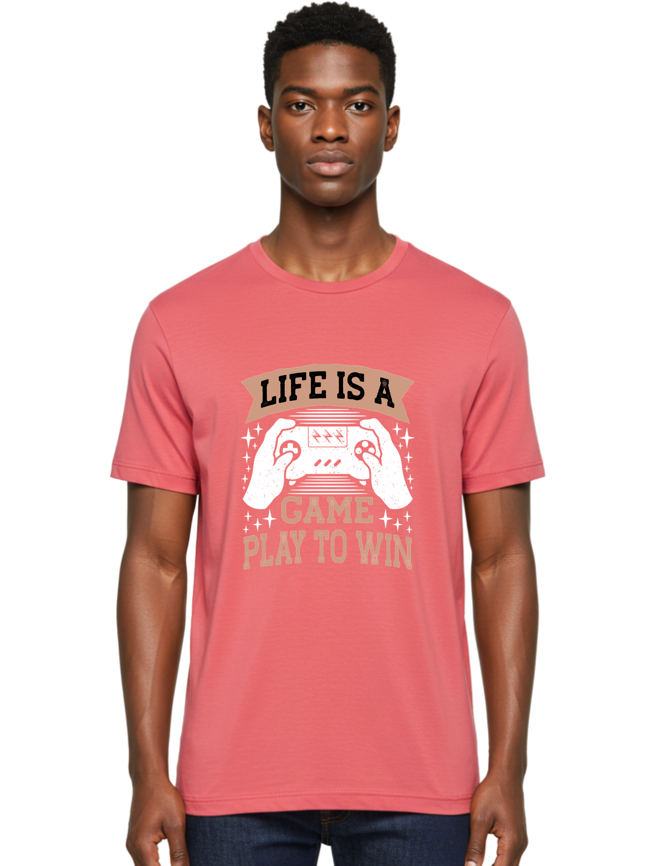 Life-Is-A-Game-Play-To-Win Men'S Graphic Tee, 100% Cotton, Comfortable Casual Summer Wear, Machine Washable, Gaming Inspiration, Game Controller, Motivational Quote, Life Is A Game, Play To Win, Video Game Culture, Gamer Motivation, - Aaa654 24