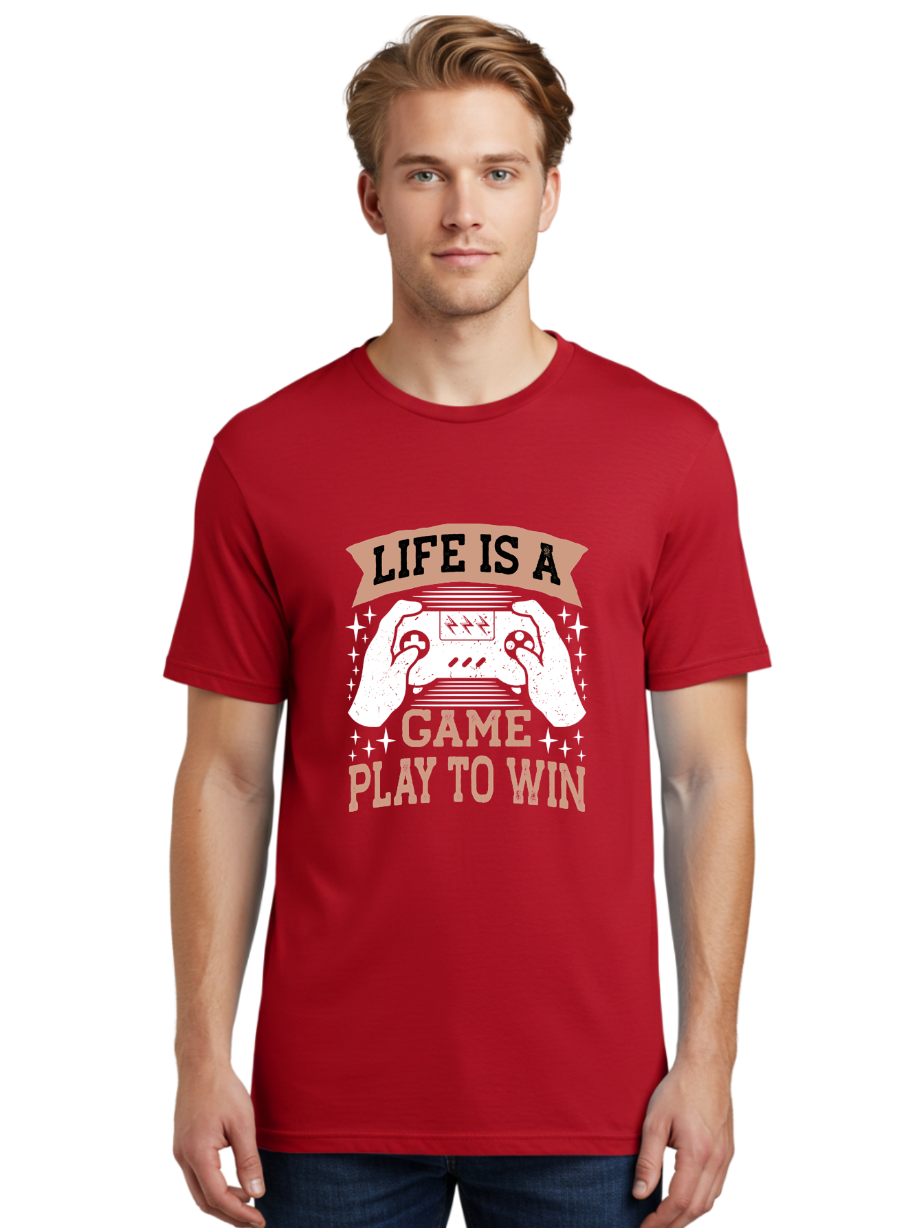 Life-Is-A-Game-Play-To-Win Men'S Graphic Tee, 100% Cotton, Comfortable Casual Summer Wear, Machine Washable, Gaming Inspiration, Game Controller, Motivational Quote, Life Is A Game, Play To Win, Video Game Culture, Gamer Motivation, - Aaa654 8