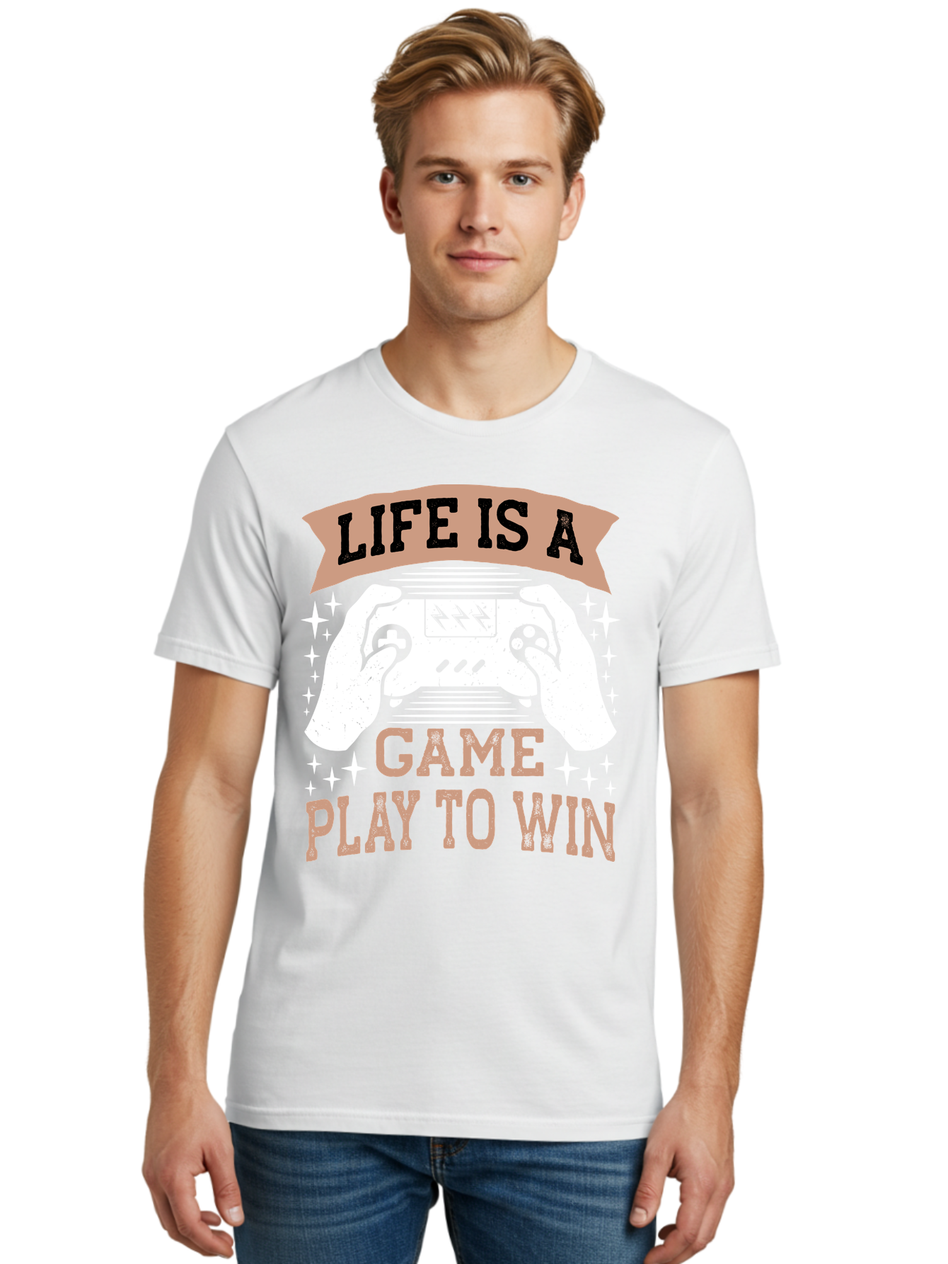 Life-Is-A-Game-Play-To-Win Men'S Graphic Tee, 100% Cotton, Comfortable Casual Summer Wear, Machine Washable, Gaming Inspiration, Game Controller, Motivational Quote, Life Is A Game, Play To Win, Video Game Culture, Gamer Motivation, - Aaa654 26
