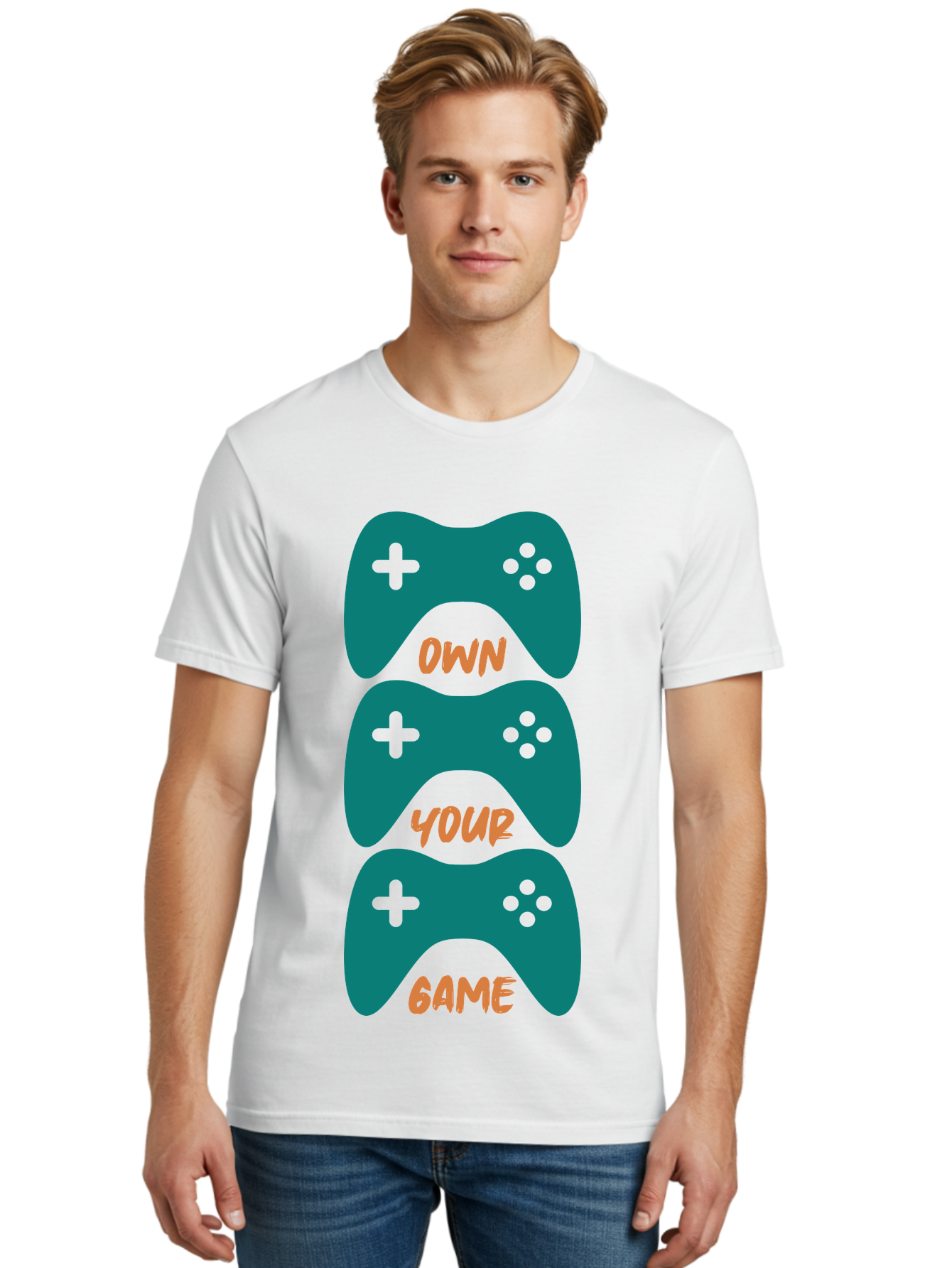 Own-Your-Game Men'S Graphic Tee, 100% Cotton, Comfortable Casual Summer Wear, Machine Washable, Video Game Controllers, Gaming, Gaming Culture, Own Your Game, Game Controllers, Playful Design, Console Gaming, Motivational Quote - Aaa655 14