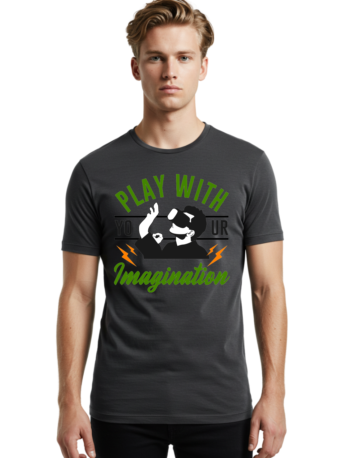 Play-With-Your-Imagination Men'S Graphic Tee, 100% Cotton, Comfortable Casual Summer Wear, Machine Washable, Virtual Reality Experience, Gaming Technology, Futuristic Entertainment, Immersive World, Creative Freedom, Innovative Design, - Aaa656 10