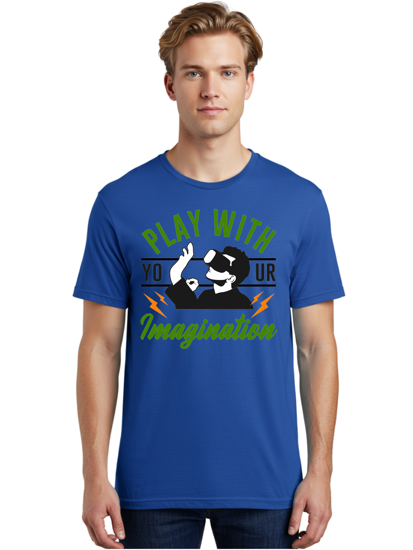 Play-With-Your-Imagination Men'S Graphic Tee, 100% Cotton, Comfortable Casual Summer Wear, Machine Washable, Virtual Reality Experience, Gaming Technology, Futuristic Entertainment, Immersive World, Creative Freedom, Innovative Design, - Aaa656 22
