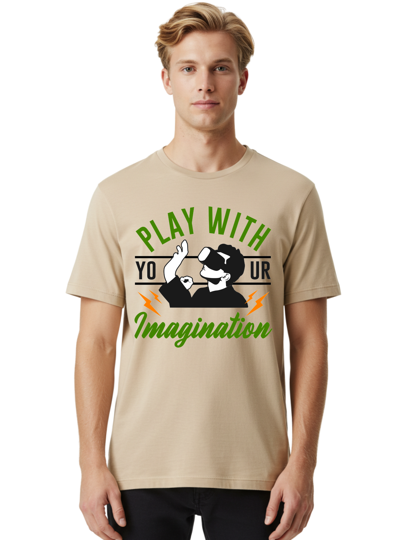 Play-With-Your-Imagination Men'S Graphic Tee, 100% Cotton, Comfortable Casual Summer Wear, Machine Washable, Virtual Reality Experience, Gaming Technology, Futuristic Entertainment, Immersive World, Creative Freedom, Innovative Design, - Aaa656 24