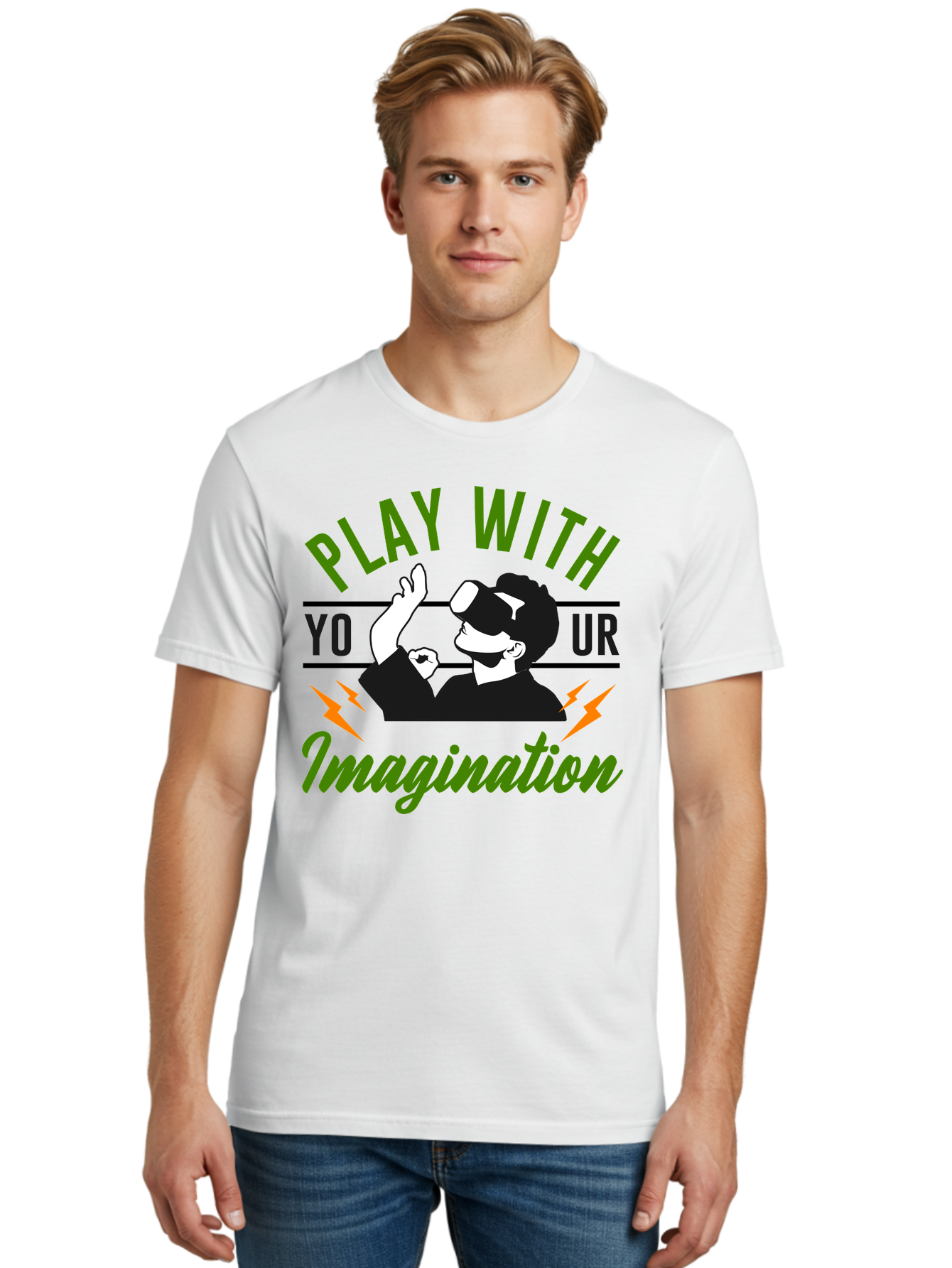 Play-With-Your-Imagination Men'S Graphic Tee, 100% Cotton, Comfortable Casual Summer Wear, Machine Washable, Virtual Reality Experience, Gaming Technology, Futuristic Entertainment, Immersive World, Creative Freedom, Innovative Design, - Aaa656 18