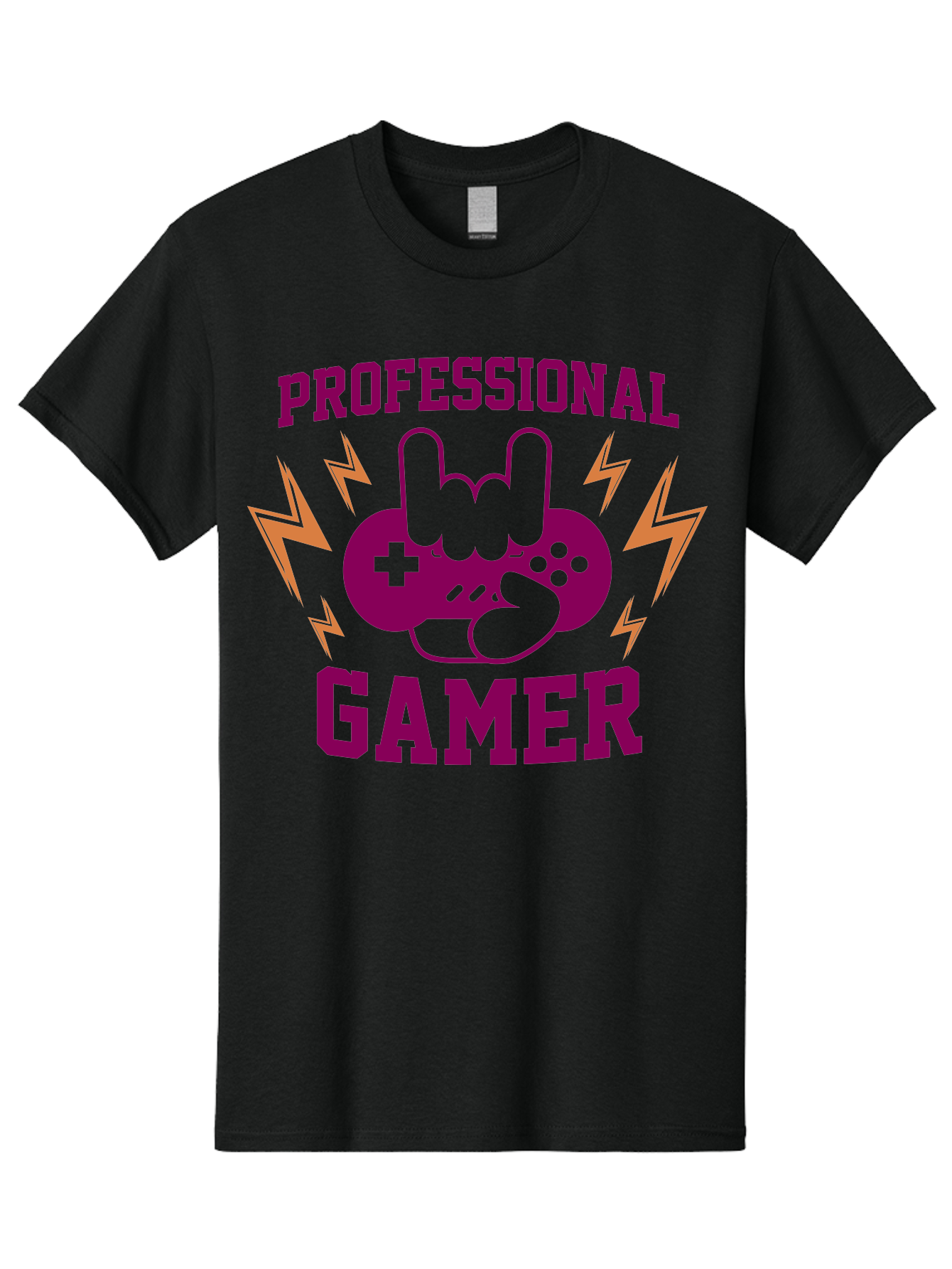Professional-Gamer Men'S Graphic Tee, 100% Cotton, Comfortable Casual Summer Wear, Machine Washable, Professional Gamer, Gaming Logo, Video Game Controller, Rock On Hand Sign, Esports Branding, Gaming Culture, Purple And Green Graphics, - Aaa658 7