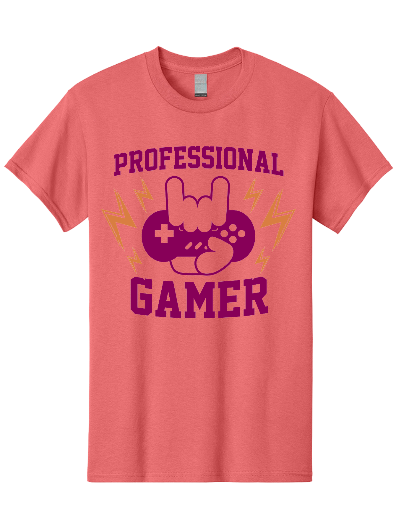 Professional-Gamer Men'S Graphic Tee, 100% Cotton, Comfortable Casual Summer Wear, Machine Washable, Professional Gamer, Gaming Logo, Video Game Controller, Rock On Hand Sign, Esports Branding, Gaming Culture, Purple And Green Graphics, - Aaa658 25