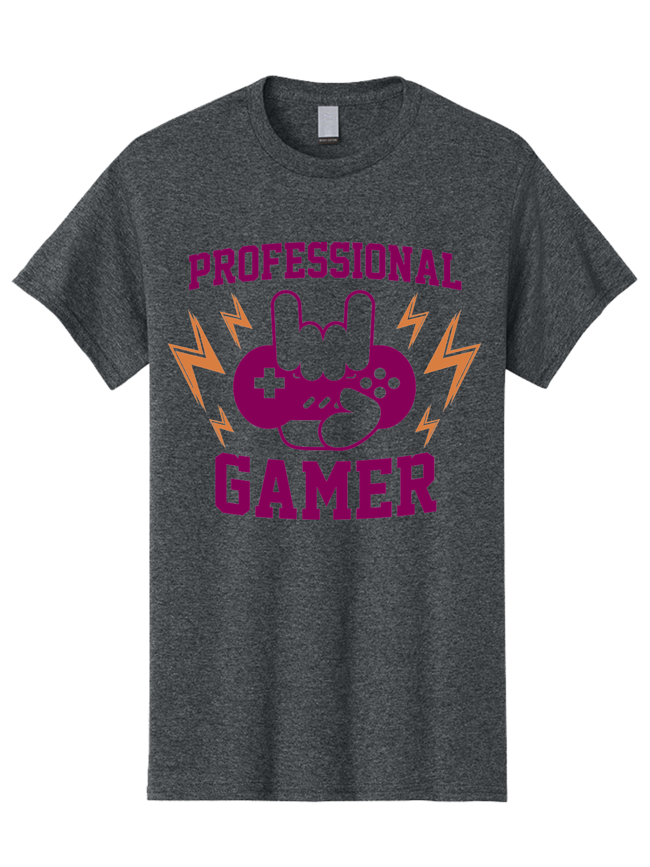 Professional-Gamer Men'S Graphic Tee, 100% Cotton, Comfortable Casual Summer Wear, Machine Washable, Professional Gamer, Gaming Logo, Video Game Controller, Rock On Hand Sign, Esports Branding, Gaming Culture, Purple And Green Graphics, - Aaa658 21