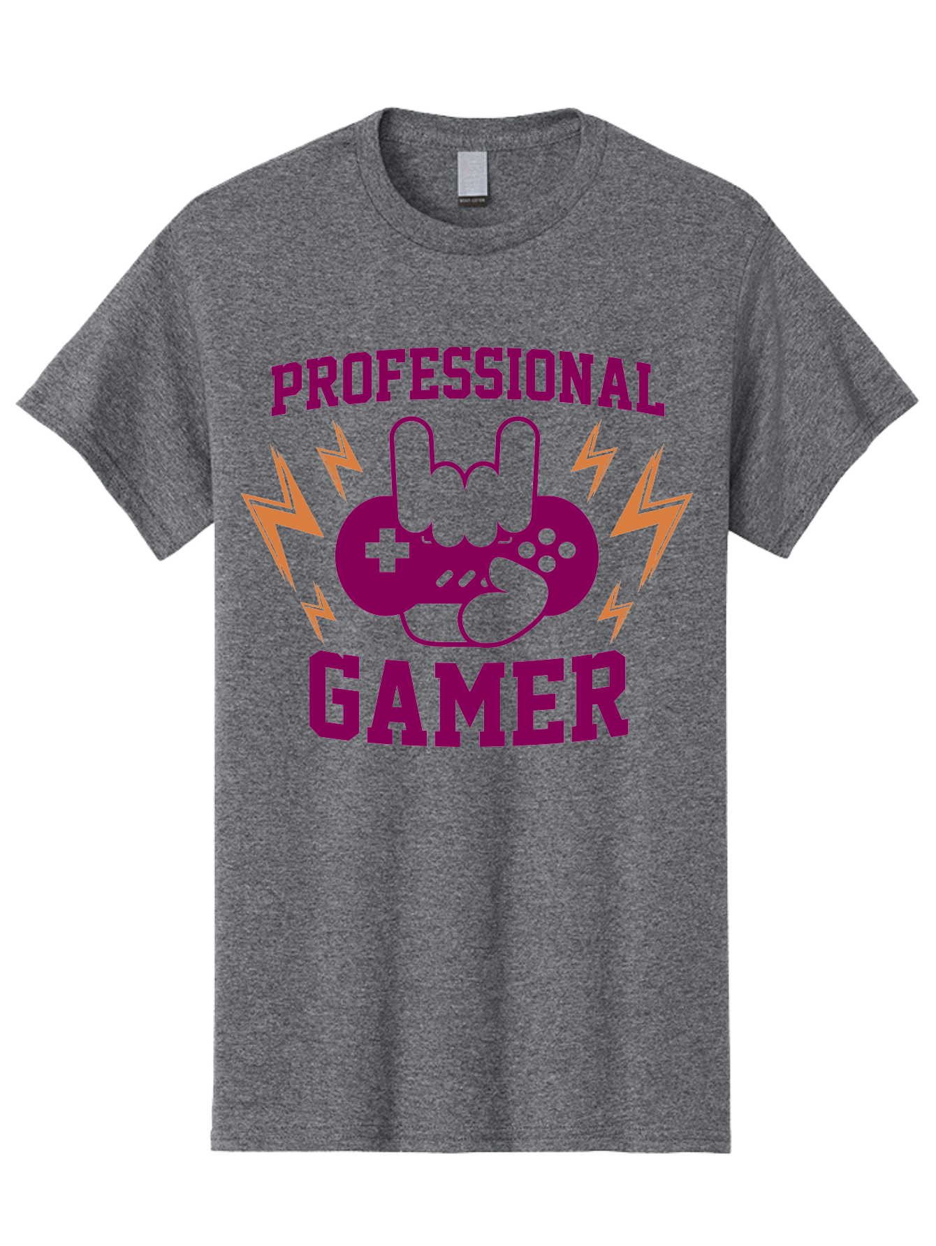 Professional-Gamer Men'S Graphic Tee, 100% Cotton, Comfortable Casual Summer Wear, Machine Washable, Professional Gamer, Gaming Logo, Video Game Controller, Rock On Hand Sign, Esports Branding, Gaming Culture, Purple And Green Graphics, - Aaa658 3