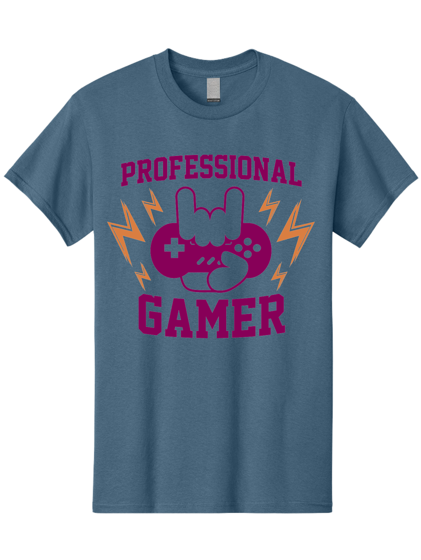 Professional-Gamer Men'S Graphic Tee, 100% Cotton, Comfortable Casual Summer Wear, Machine Washable, Professional Gamer, Gaming Logo, Video Game Controller, Rock On Hand Sign, Esports Branding, Gaming Culture, Purple And Green Graphics, - Aaa658 11