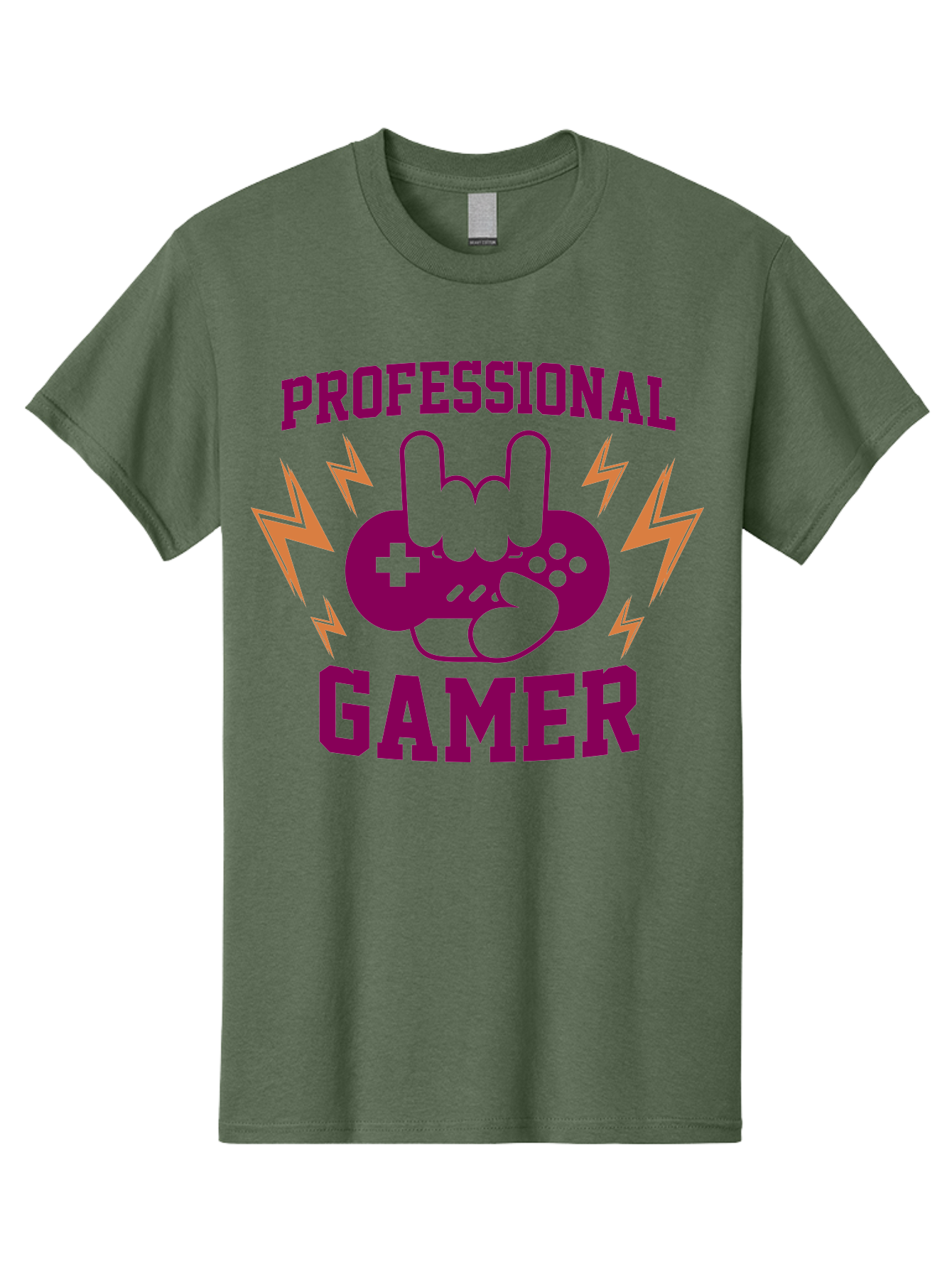 Professional-Gamer Men'S Graphic Tee, 100% Cotton, Comfortable Casual Summer Wear, Machine Washable, Professional Gamer, Gaming Logo, Video Game Controller, Rock On Hand Sign, Esports Branding, Gaming Culture, Purple And Green Graphics, - Aaa658 13
