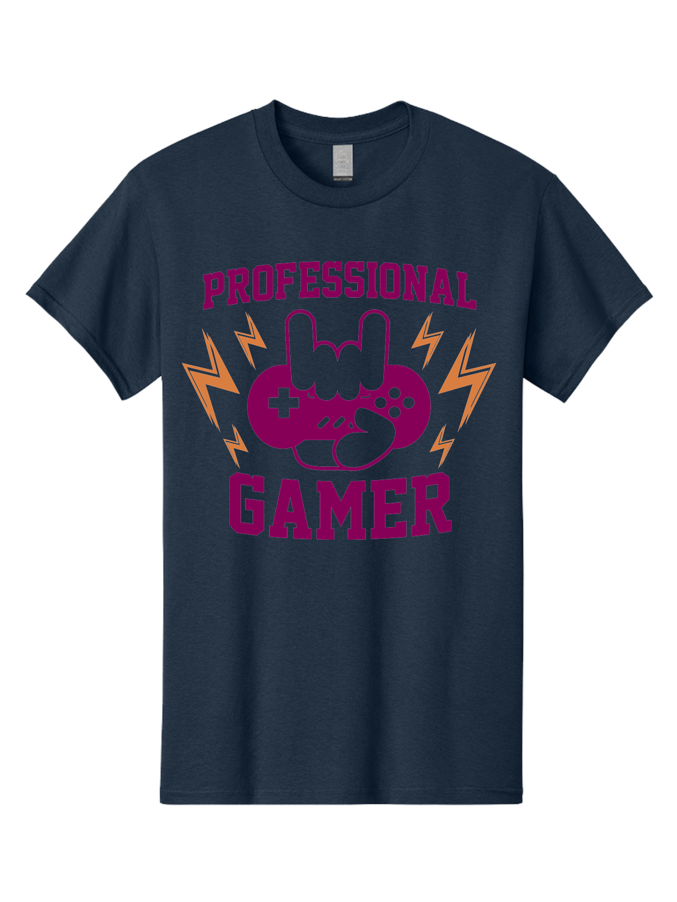 Professional-Gamer Men'S Graphic Tee, 100% Cotton, Comfortable Casual Summer Wear, Machine Washable, Professional Gamer, Gaming Logo, Video Game Controller, Rock On Hand Sign, Esports Branding, Gaming Culture, Purple And Green Graphics, - Aaa658 23