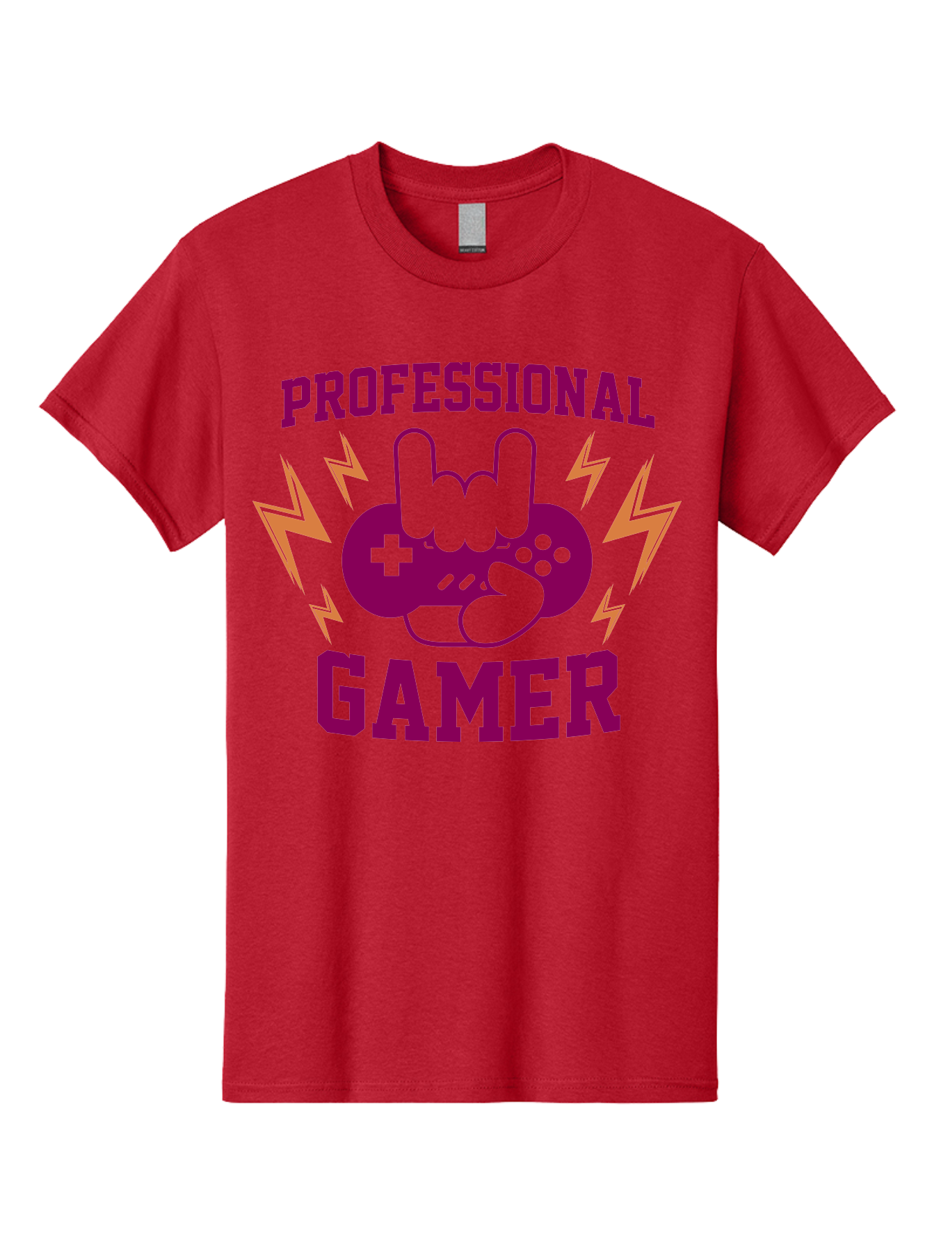 Professional-Gamer Men'S Graphic Tee, 100% Cotton, Comfortable Casual Summer Wear, Machine Washable, Professional Gamer, Gaming Logo, Video Game Controller, Rock On Hand Sign, Esports Branding, Gaming Culture, Purple And Green Graphics, - Aaa658 19