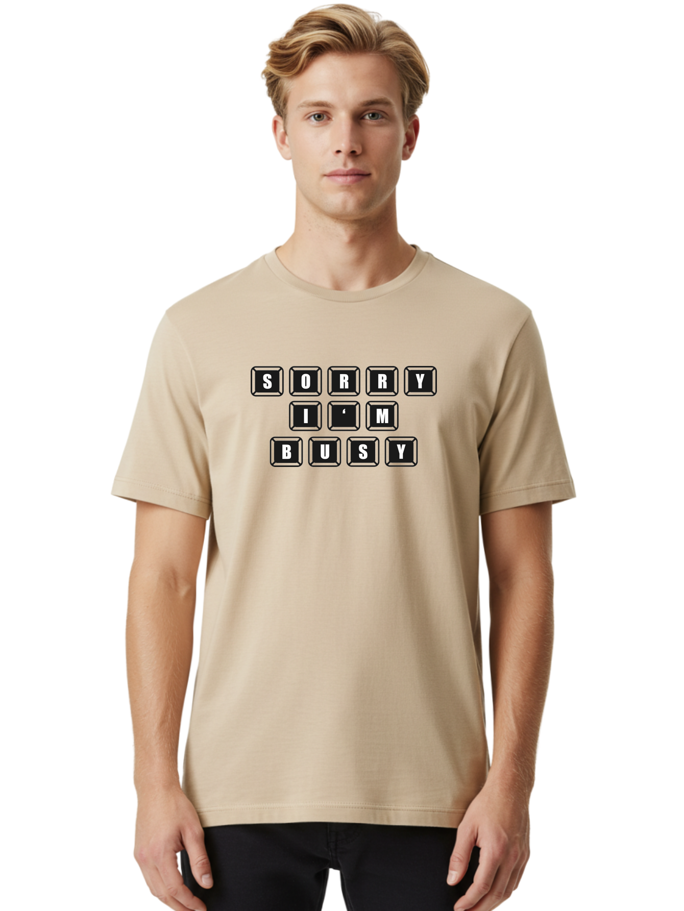 Sorry-I-M-Busy Men'S Graphic Tee, 100% Cotton, Comfortable Casual Summer Wear, Machine Washable, Keyboard Keys, Sorry Message, Busy Status, Retro Computer, Nostalgic Design, Typing Layout, Simple Font, Tech Graphics, Computer Nostalgia, - Aaa659 28