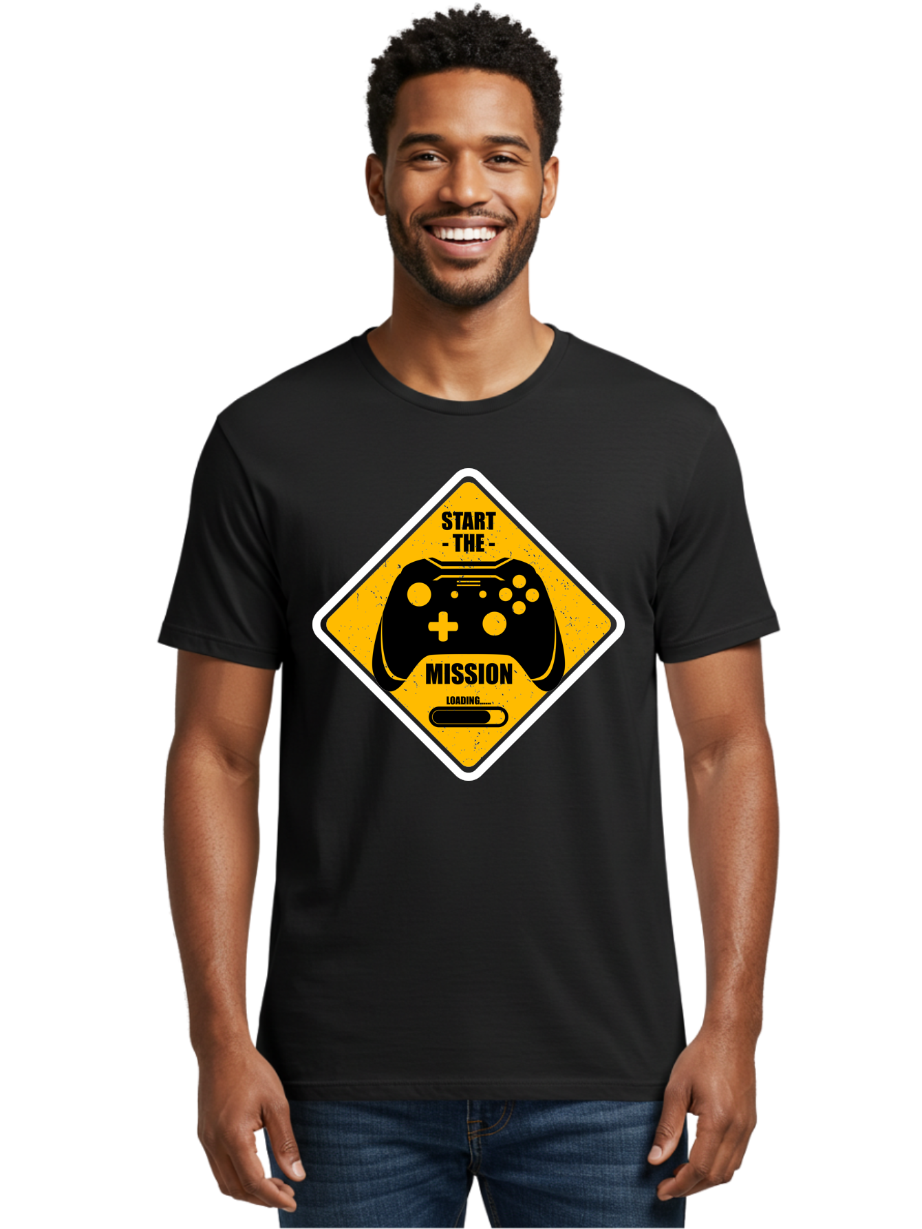 Start-The-Mission Men'S Graphic Tee, 100% Cotton, Comfortable Casual Summer Wear, Machine Washable, Video Game Controller, Gaming Mission, Start The Mission, Loading Screen, Game Loading, Gaming Theme, Black Controller - Aaa660 4