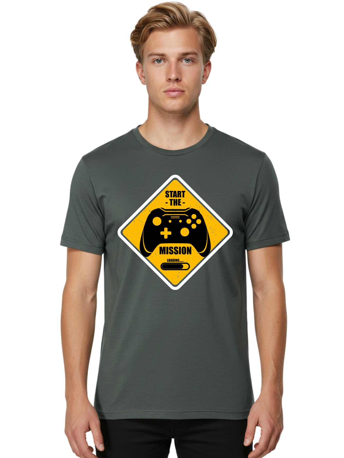 Start-The-Mission Men'S Graphic Tee, 100% Cotton, Comfortable Casual Summer Wear, Machine Washable, Video Game Controller, Gaming Mission, Start The Mission, Loading Screen, Game Loading, Gaming Theme, Black Controller - Aaa660 26