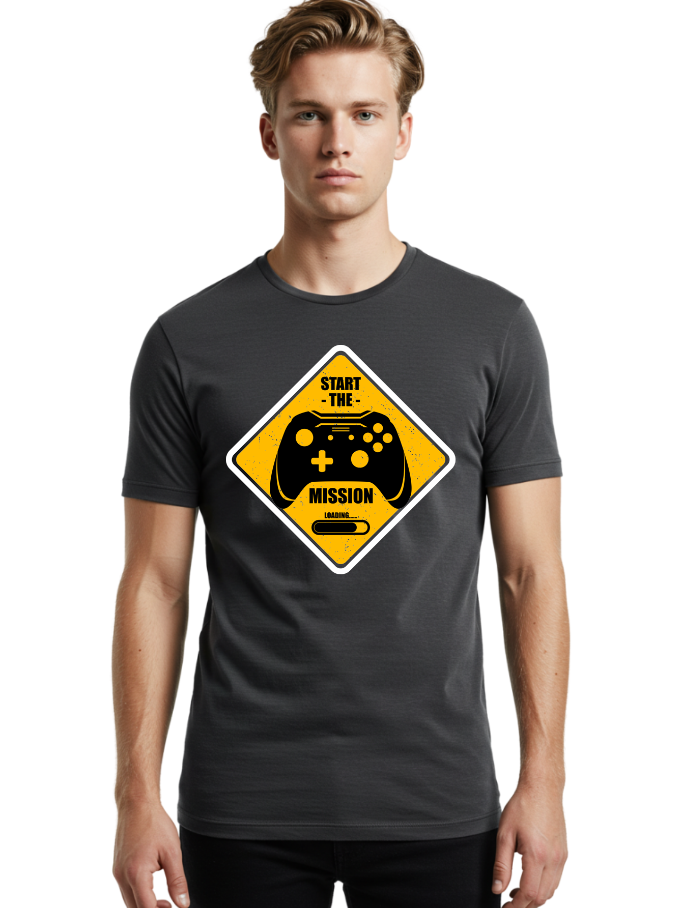 Start-The-Mission Men'S Graphic Tee, 100% Cotton, Comfortable Casual Summer Wear, Machine Washable, Video Game Controller, Gaming Mission, Start The Mission, Loading Screen, Game Loading, Gaming Theme, Black Controller - Aaa660 12