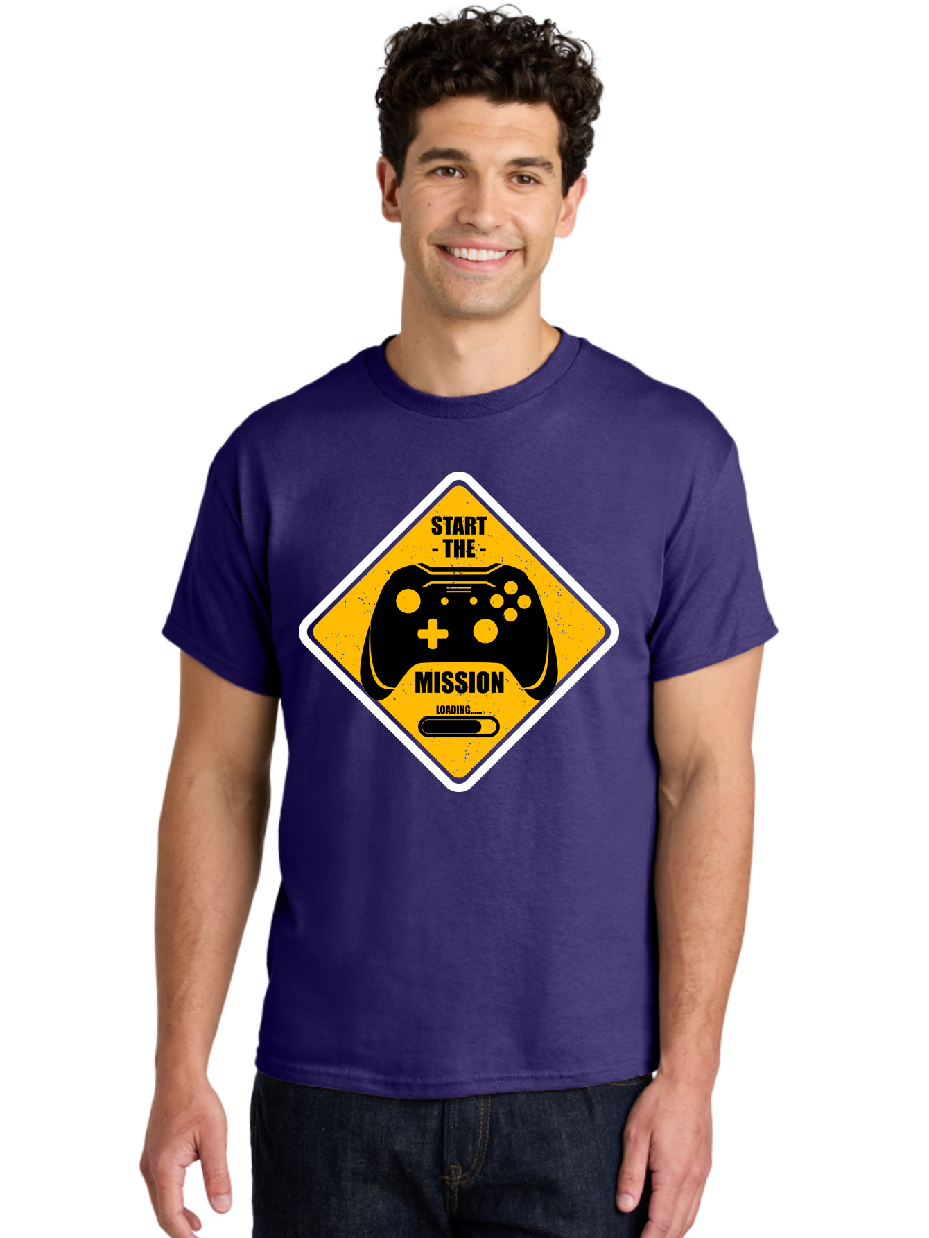Start-The-Mission Men'S Graphic Tee, 100% Cotton, Comfortable Casual Summer Wear, Machine Washable, Video Game Controller, Gaming Mission, Start The Mission, Loading Screen, Game Loading, Gaming Theme, Black Controller - Aaa660 18