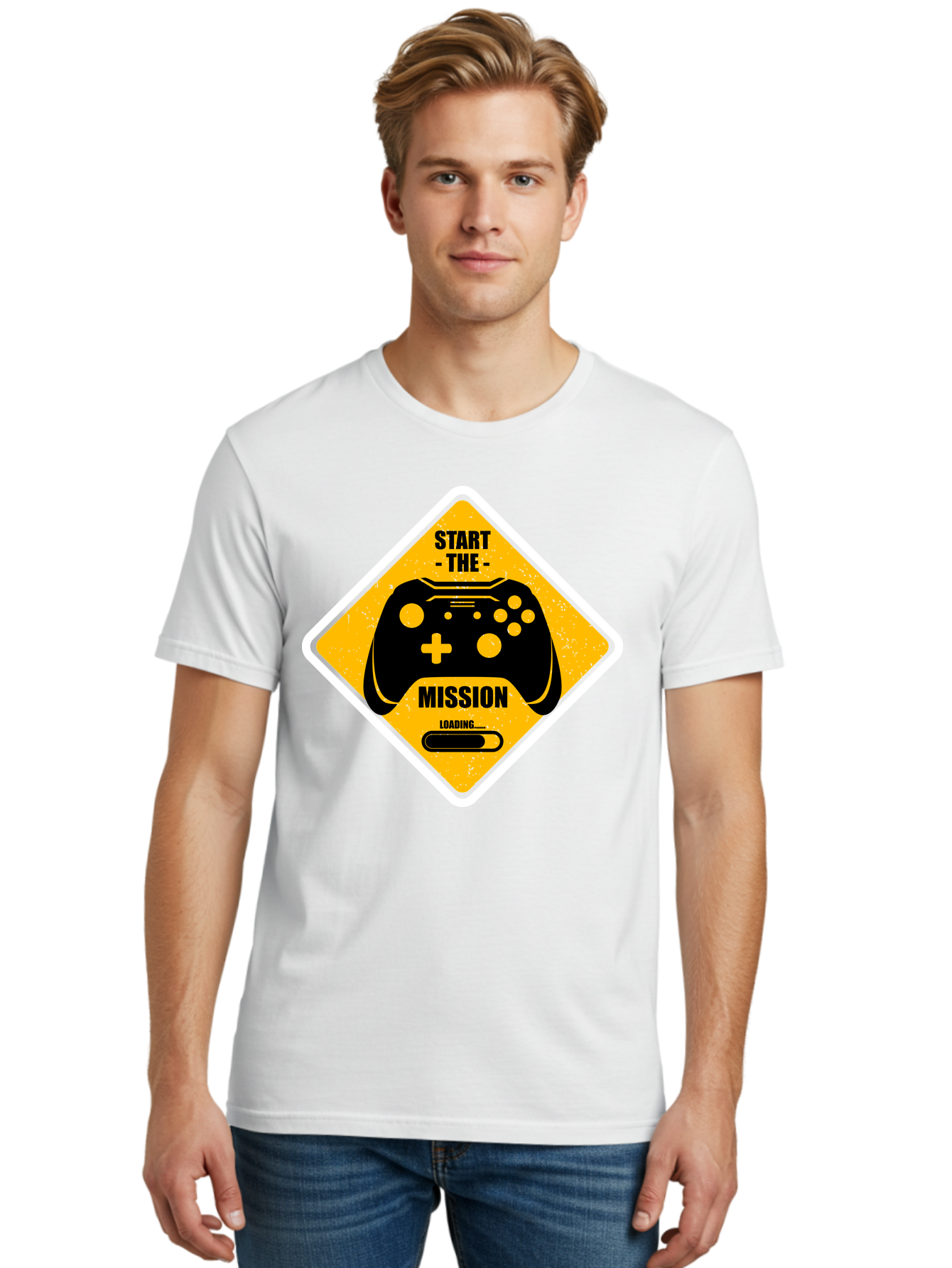 Start-The-Mission Men'S Graphic Tee, 100% Cotton, Comfortable Casual Summer Wear, Machine Washable, Video Game Controller, Gaming Mission, Start The Mission, Loading Screen, Game Loading, Gaming Theme, Black Controller - Aaa660 24