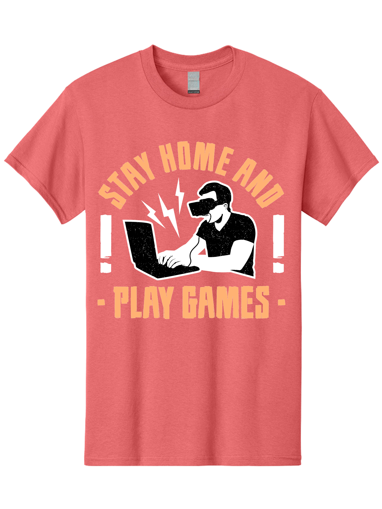 Stay-Home-And-Play-Games Men'S Graphic Tee, 100% Cotton, Comfortable Casual Summer Wear, Machine Washable, Gamer Playing Games On Laptop, Virtual Reality Gaming, Online Gaming, Stay Home Message, Gaming Promotion, Vr Headset - Aaa661 11