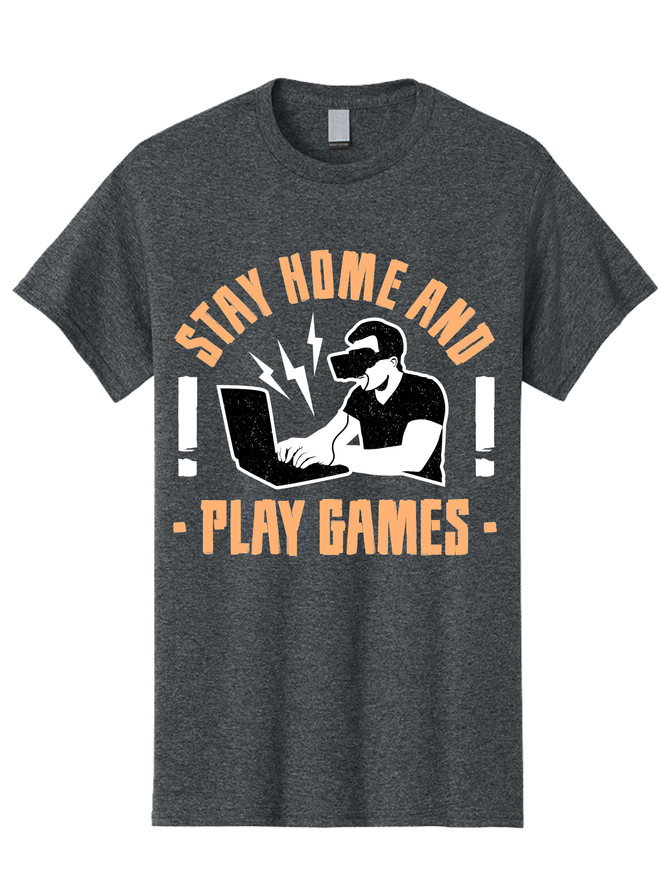 Stay-Home-And-Play-Games Men'S Graphic Tee, 100% Cotton, Comfortable Casual Summer Wear, Machine Washable, Gamer Playing Games On Laptop, Virtual Reality Gaming, Online Gaming, Stay Home Message, Gaming Promotion, Vr Headset - Aaa661 7