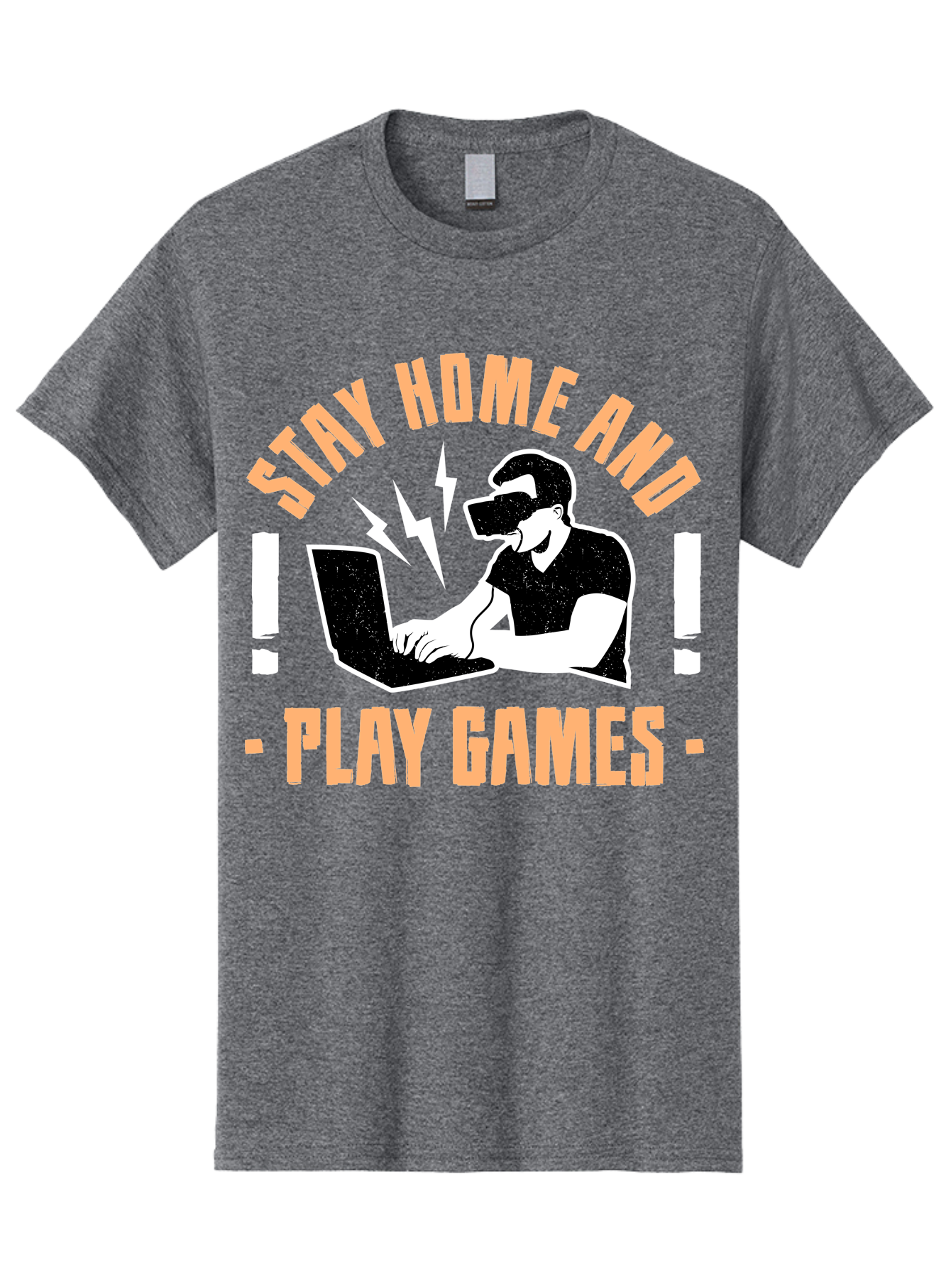 Stay-Home-And-Play-Games Men'S Graphic Tee, 100% Cotton, Comfortable Casual Summer Wear, Machine Washable, Gamer Playing Games On Laptop, Virtual Reality Gaming, Online Gaming, Stay Home Message, Gaming Promotion, Vr Headset - Aaa661 15