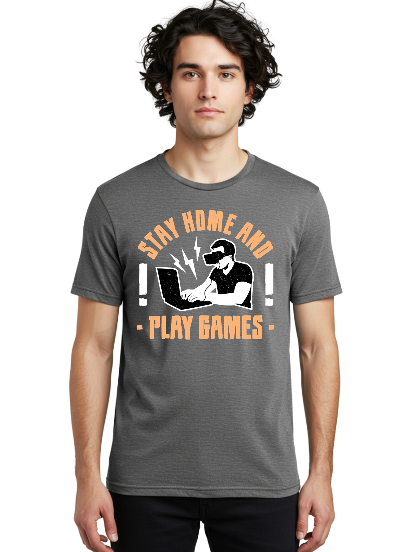 Stay-Home-And-Play-Games Men'S Graphic Tee, 100% Cotton, Comfortable Casual Summer Wear, Machine Washable, Gamer Playing Games On Laptop, Virtual Reality Gaming, Online Gaming, Stay Home Message, Gaming Promotion, Vr Headset - Aaa661 16