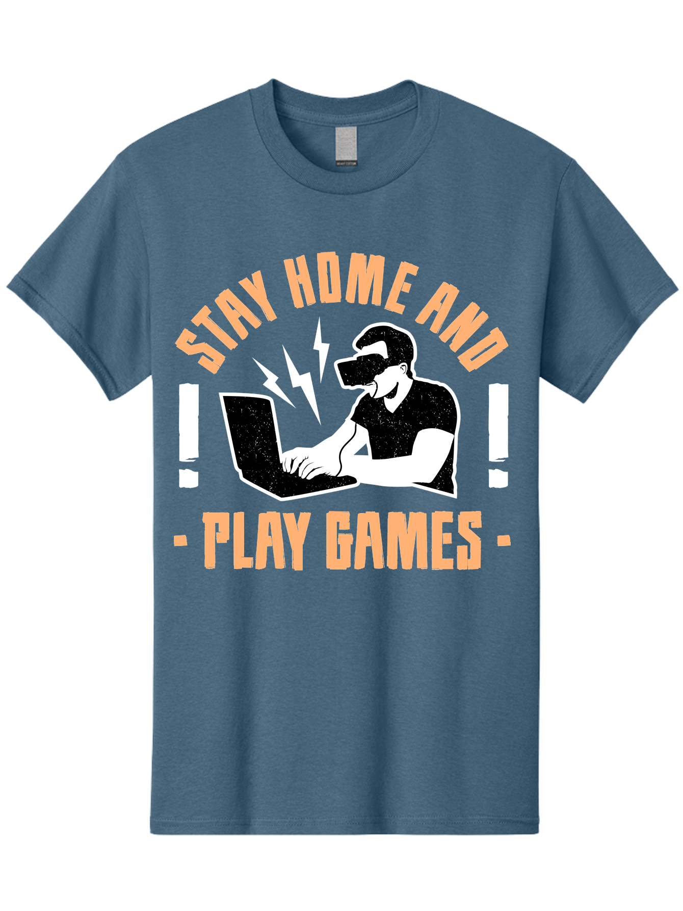 Stay-Home-And-Play-Games Men'S Graphic Tee, 100% Cotton, Comfortable Casual Summer Wear, Machine Washable, Gamer Playing Games On Laptop, Virtual Reality Gaming, Online Gaming, Stay Home Message, Gaming Promotion, Vr Headset - Aaa661 9