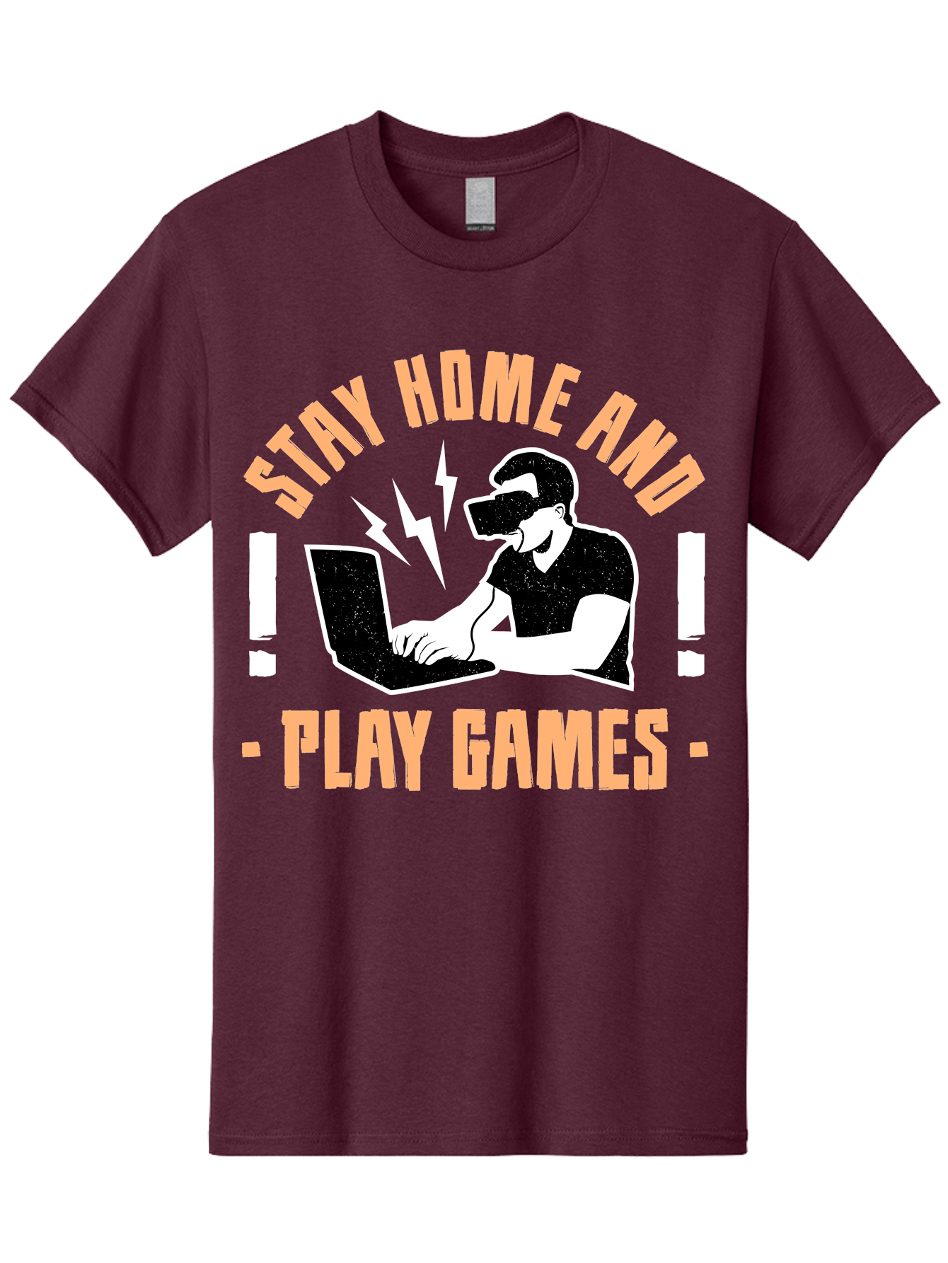Stay-Home-And-Play-Games Men'S Graphic Tee, 100% Cotton, Comfortable Casual Summer Wear, Machine Washable, Gamer Playing Games On Laptop, Virtual Reality Gaming, Online Gaming, Stay Home Message, Gaming Promotion, Vr Headset - Aaa661 13