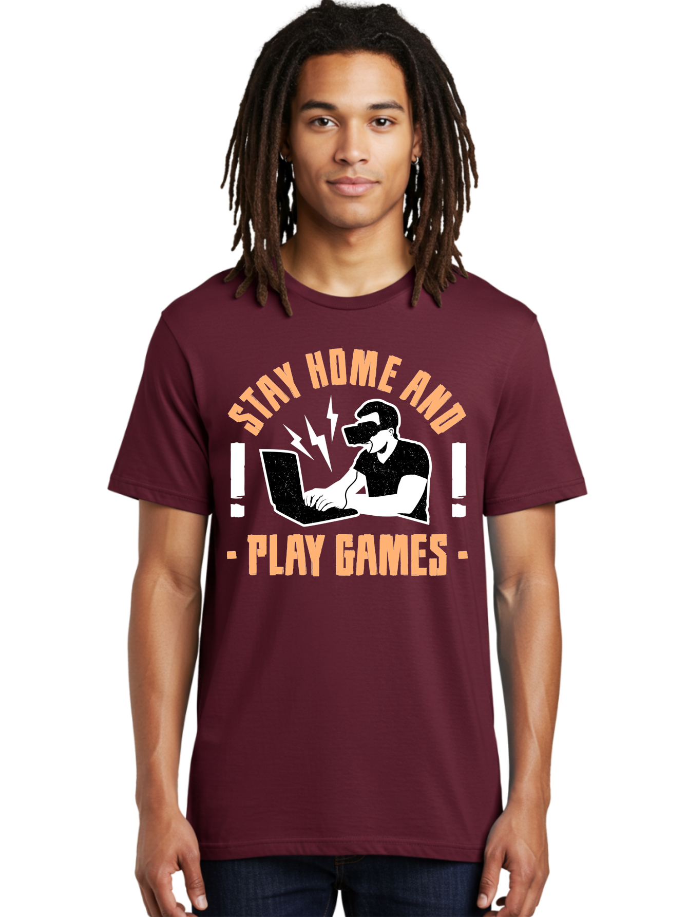 Stay-Home-And-Play-Games Men'S Graphic Tee, 100% Cotton, Comfortable Casual Summer Wear, Machine Washable, Gamer Playing Games On Laptop, Virtual Reality Gaming, Online Gaming, Stay Home Message, Gaming Promotion, Vr Headset - Aaa661 14