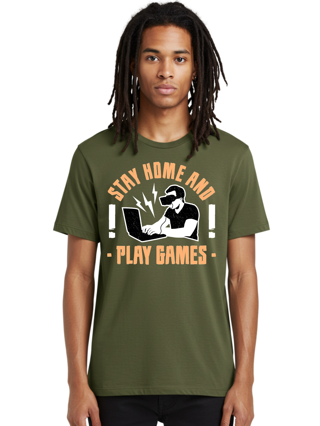 Stay-Home-And-Play-Games Men'S Graphic Tee, 100% Cotton, Comfortable Casual Summer Wear, Machine Washable, Gamer Playing Games On Laptop, Virtual Reality Gaming, Online Gaming, Stay Home Message, Gaming Promotion, Vr Headset - Aaa661 28
